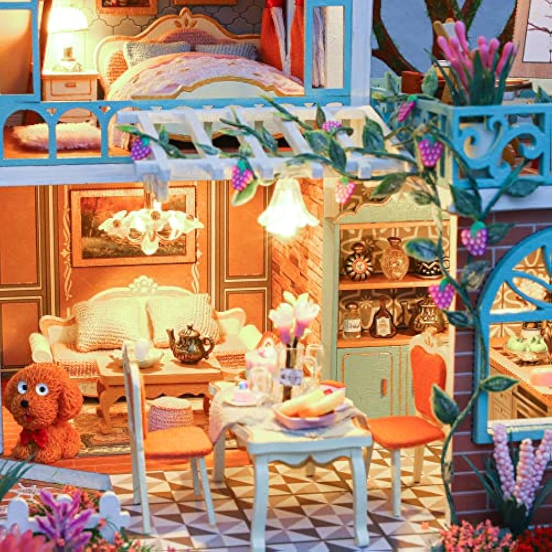 Cuteefun DIY Miniature Dolls House Kit for Adults to Build DIY Mini House Kit with Furniture Music, Make Your Own Craft House Model Father's Day(Happy Jungle Resort)
