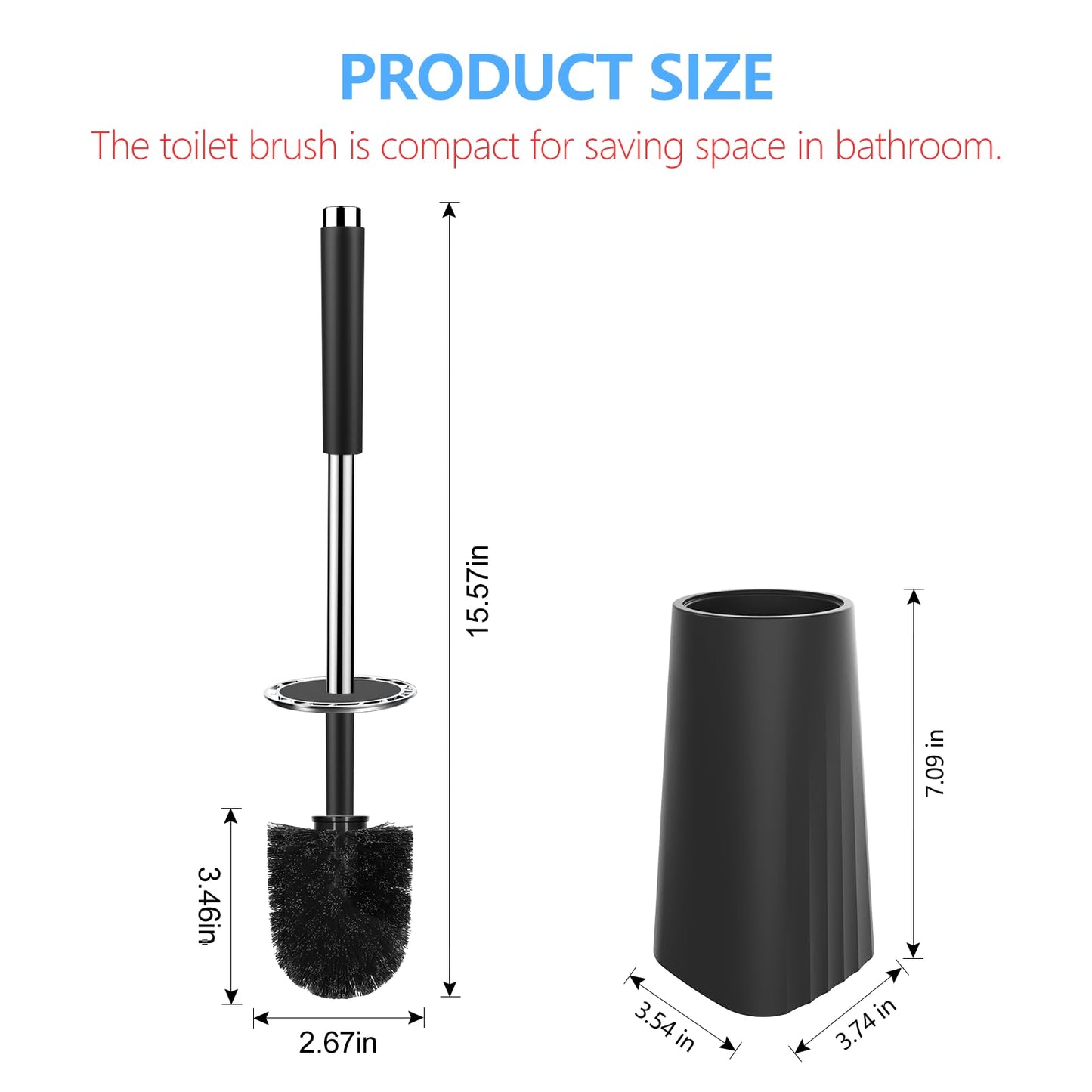 SetSail Toilet Bowl Brush and Holder for Bathroom Cleaning, Black, 1 Pack