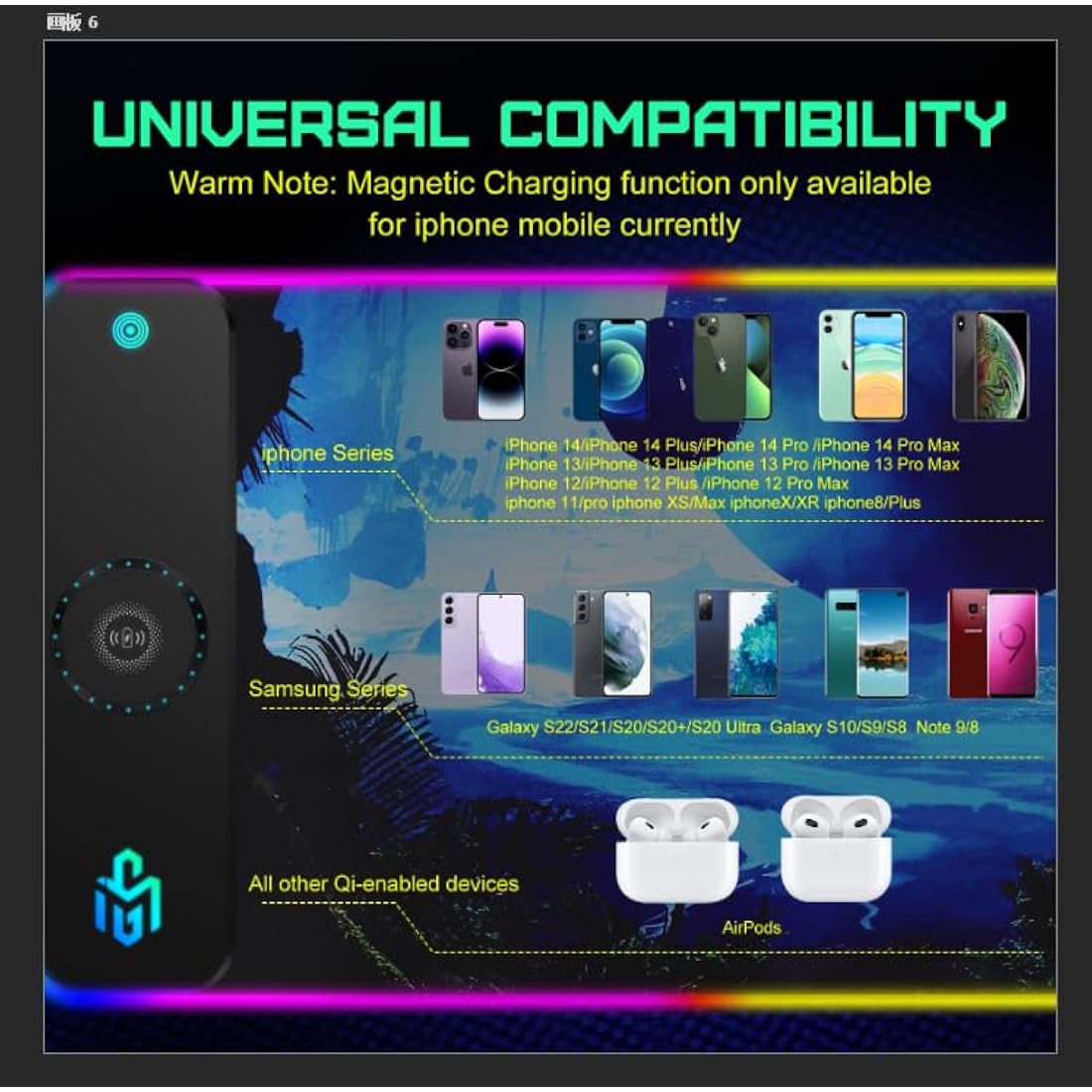 GIM Wireless Charging RGB Gaming Mouse Pad 15W, LED Mouse Mat 800x300x4MM, 10 Light Modes Extra Large Mousepad Non-Slip Rubber Base Computer Keyboard Mat for Gaming (Magnetism-Planetary Dreams)