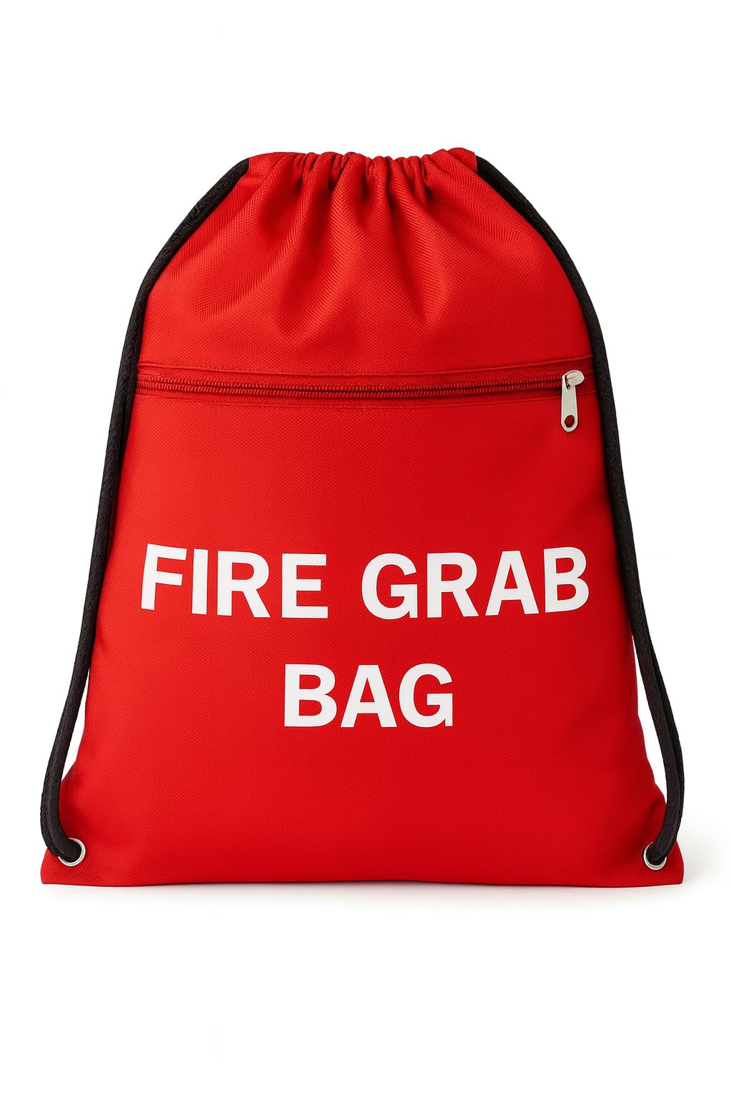MediCounter Fire Grab Bag ? Emergency Fire Evacuation Drawstring Bag (42x49cm) with Outer and Inner Zip Pockets & Info Tag ? Water-Resistant -RED