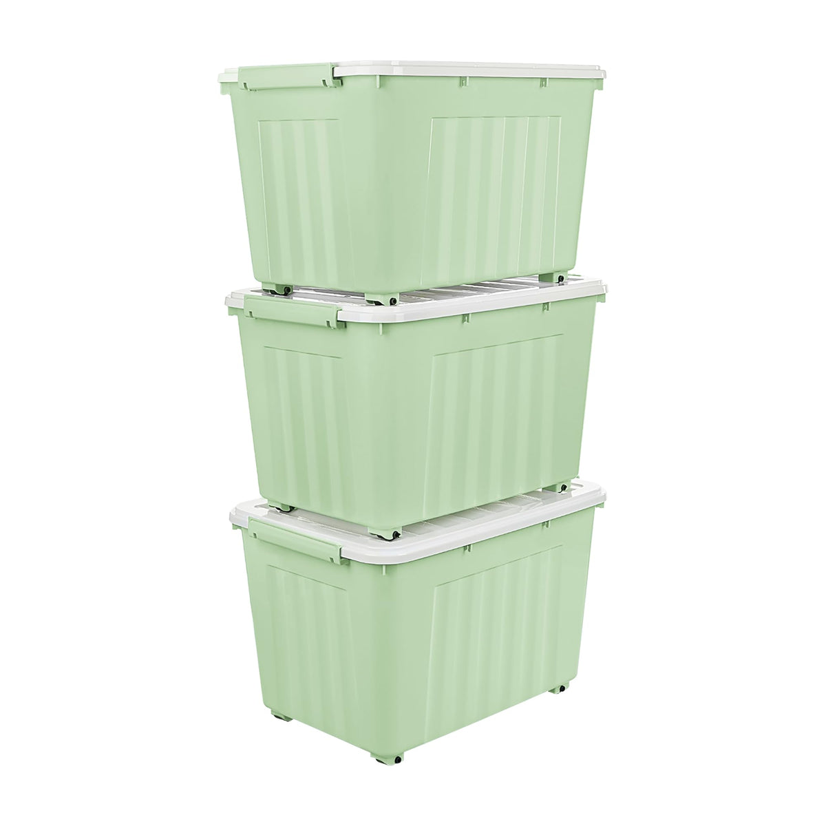 Cetomo 55L*3 Storage Boxes with Wheels, Plastic Storage Box with Lid, Latching Buckles, Click Closure, Stackable, Nesting, Durable Organizer for Home