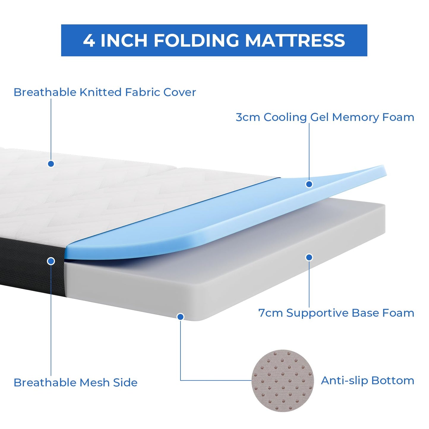 Vesgantti Folding Mattress Small Single, 10CM Gel Memory Foam Foldable Mattress Tri-fold for Travel, Camping, Guest Bed - 100-Night Trial, CertiPUR-US