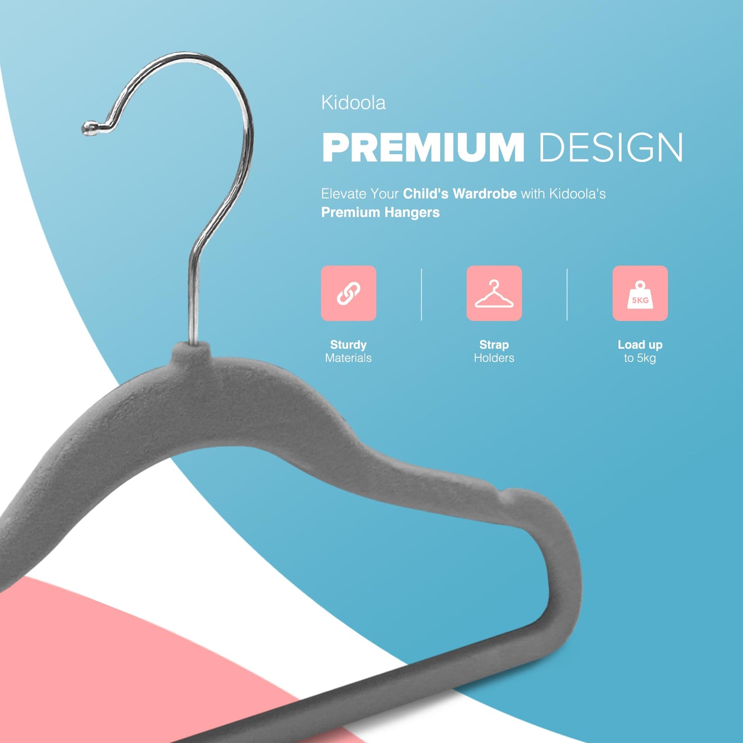 Kidoola 20 Velvet Baby Hangers, Nursery Coat Clothing Hangers for Babies, Infant, Toddlers and Kids, Unisex for Boys or Girls up to 24 Months (Grey)