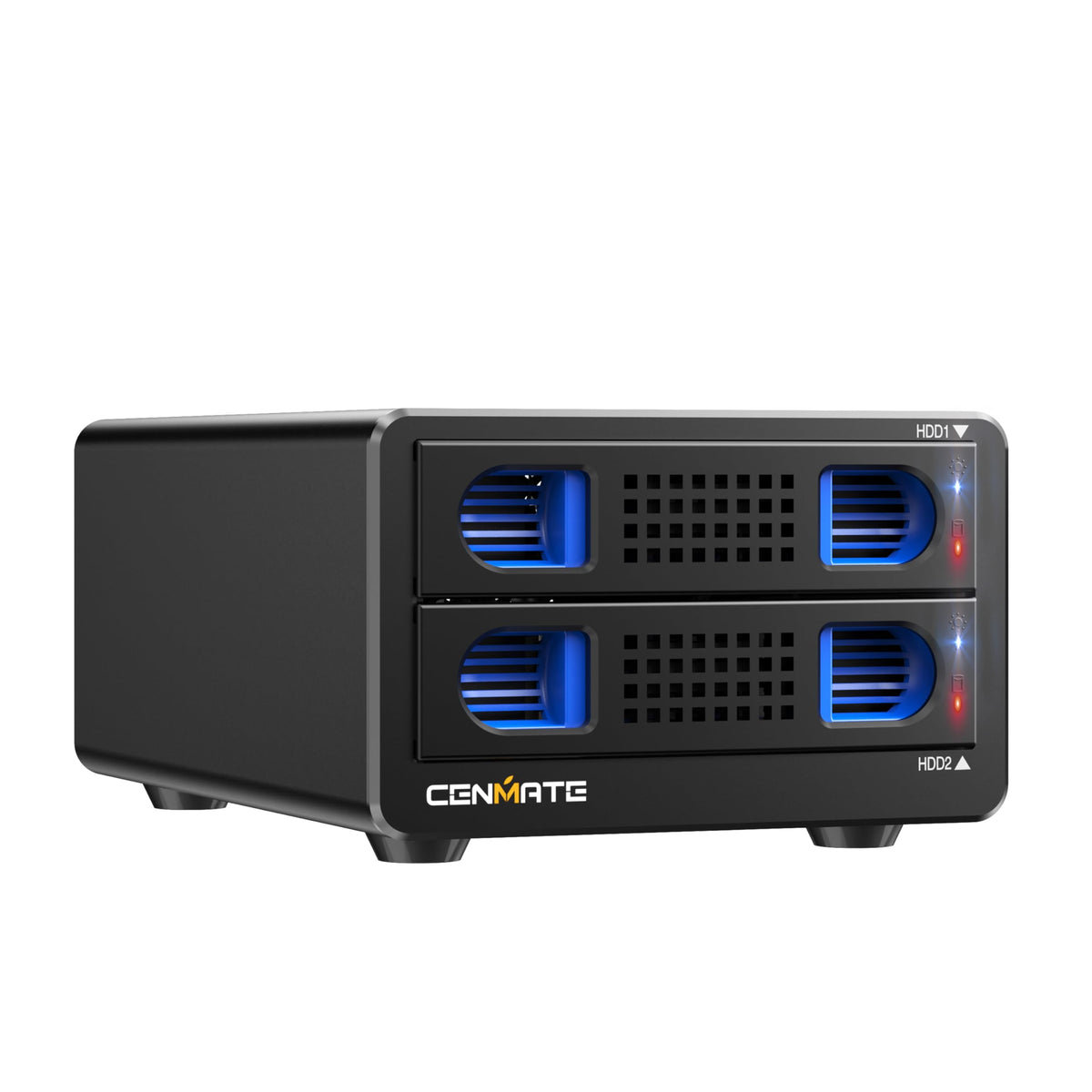 CENMATE Aluminum Dual Bay Hard Drive Enclosure with Cooling Fan for 2.5/3.5 SATA HDD/SSD with USB A/C 3.0 Cable, Support Hot Swappable, Daisy Chain