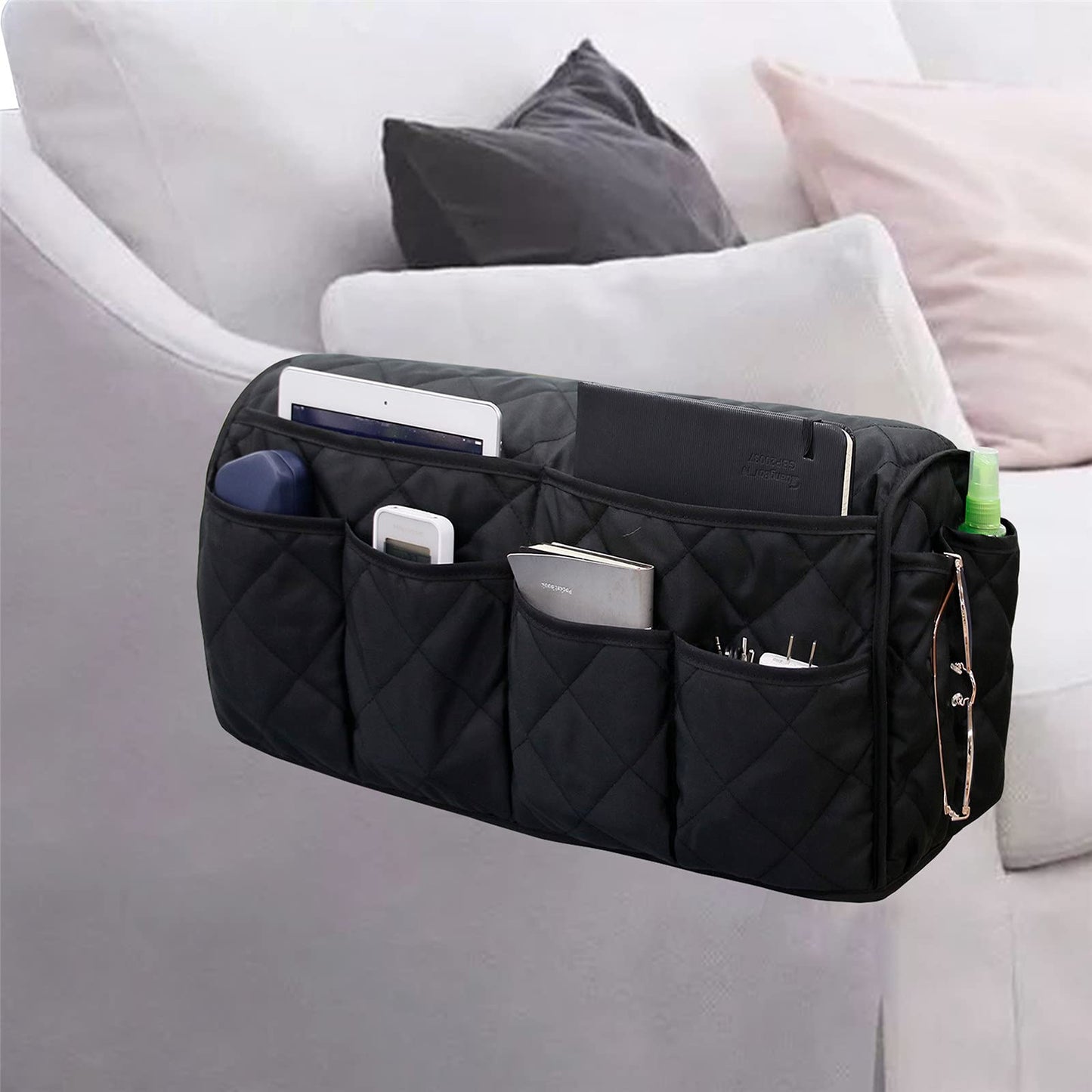 Lyirfan Sofa Armrest Organizer Non-Slip Sofa Storage Organizer Caddy Remote Control Holder with 14 Pockets,for Cell Phone,TVRemote Control,Magazines