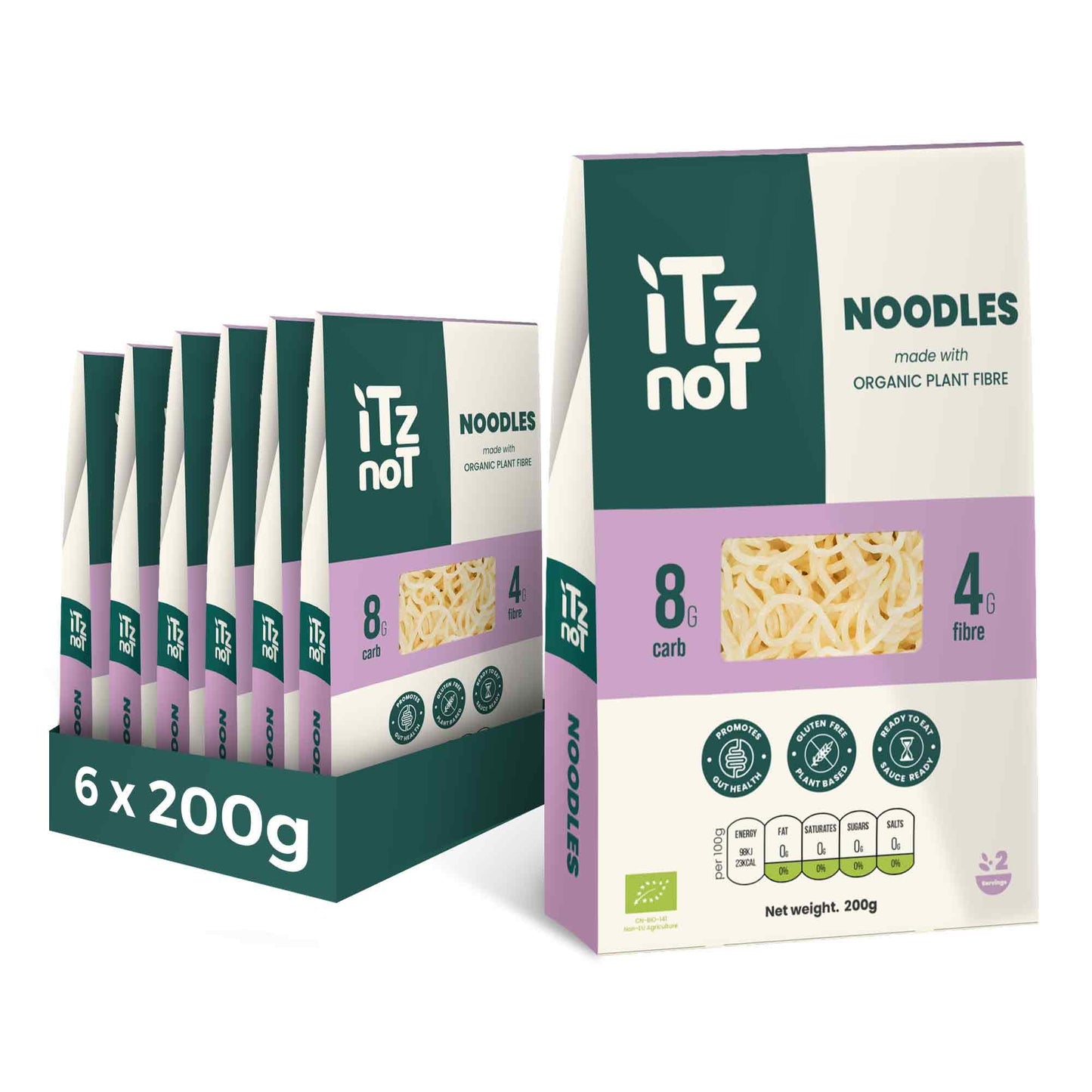 iTz noT jusT Noodles (Pack of 6, 200g Each) Ready Cooked, Shirataki, Moyu, Konjac Plant Fibre Pasta, Low Carb, & No Added Preservatives, Healthy,
