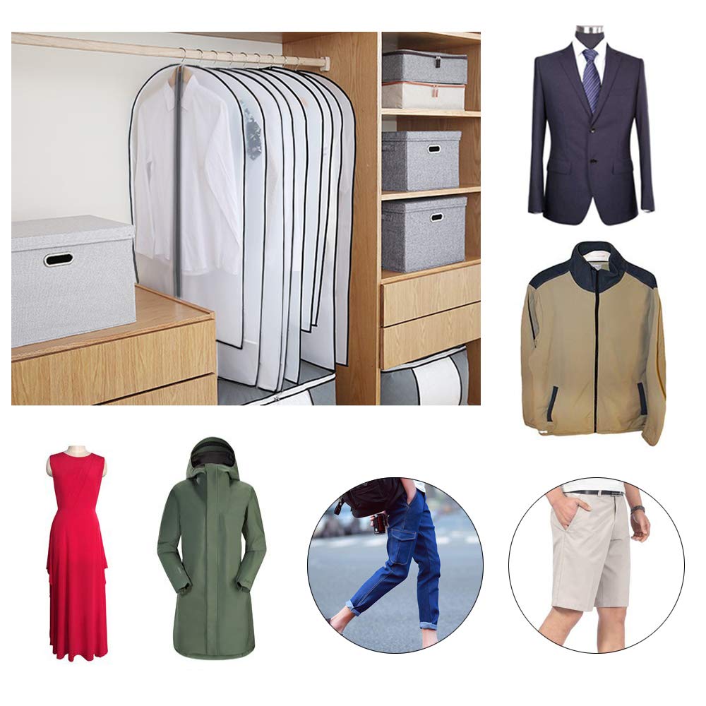 Moth Proof PEVA Zip Garment Bags,Translucent Waterproof Clothes Dust Covers, 6pcs 60 * 100cm Wardrobe Storage