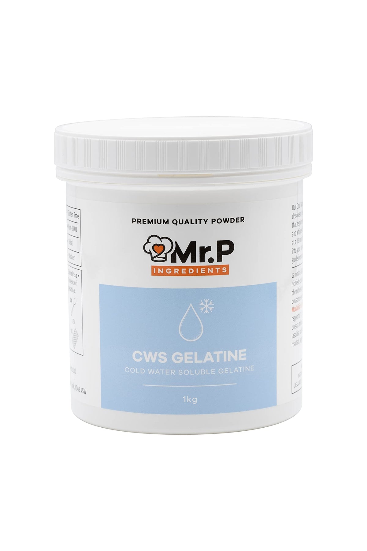 Mr.P Ingredients CWS Gelatine Cold Water Soluble 1Kg 200 Bloom Powder Stabiliser Gelling Aerating Agent Gluten Free Instant Halal Kosher Non-GMO