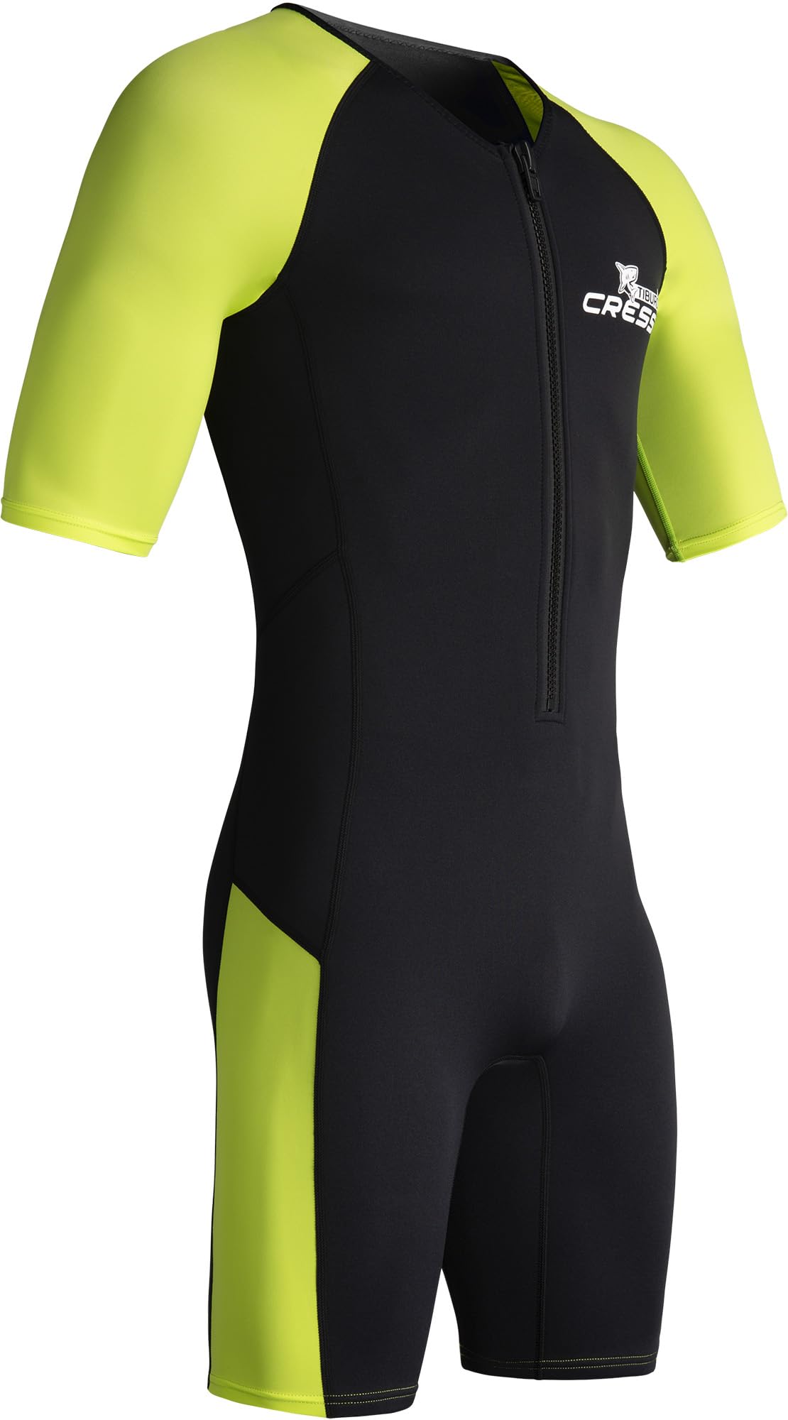 CRESSI Tiburon Man Shorty Wetsuit Black/Fluo Lime 2mm S/2 - Men's 2mm Neoprene and Elastane Shorty Wetsuit, YKK Front Zip, Black/Fluo Lime, S/2
