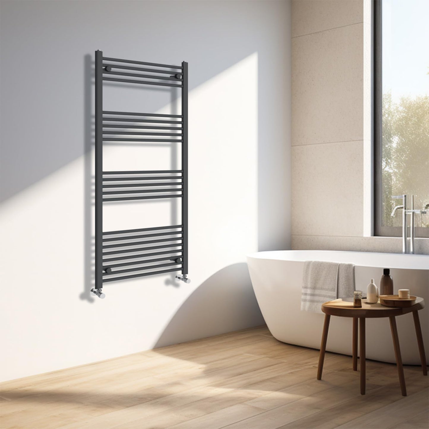 NRG Anthracite Heated Towel Rail Straight Designer Radiator, 1400×600mm