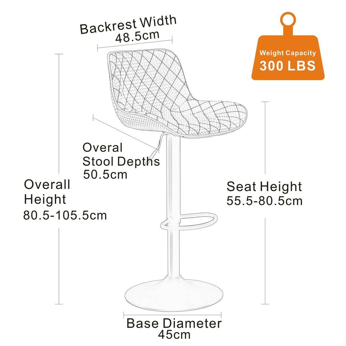 YOUTASTE Woven Bar stools Set of 2 Orange PU Leather Upholstered Barstools with High Back Modern Swivel Adjustable Tall Padded Bar Chairs for Kitchen