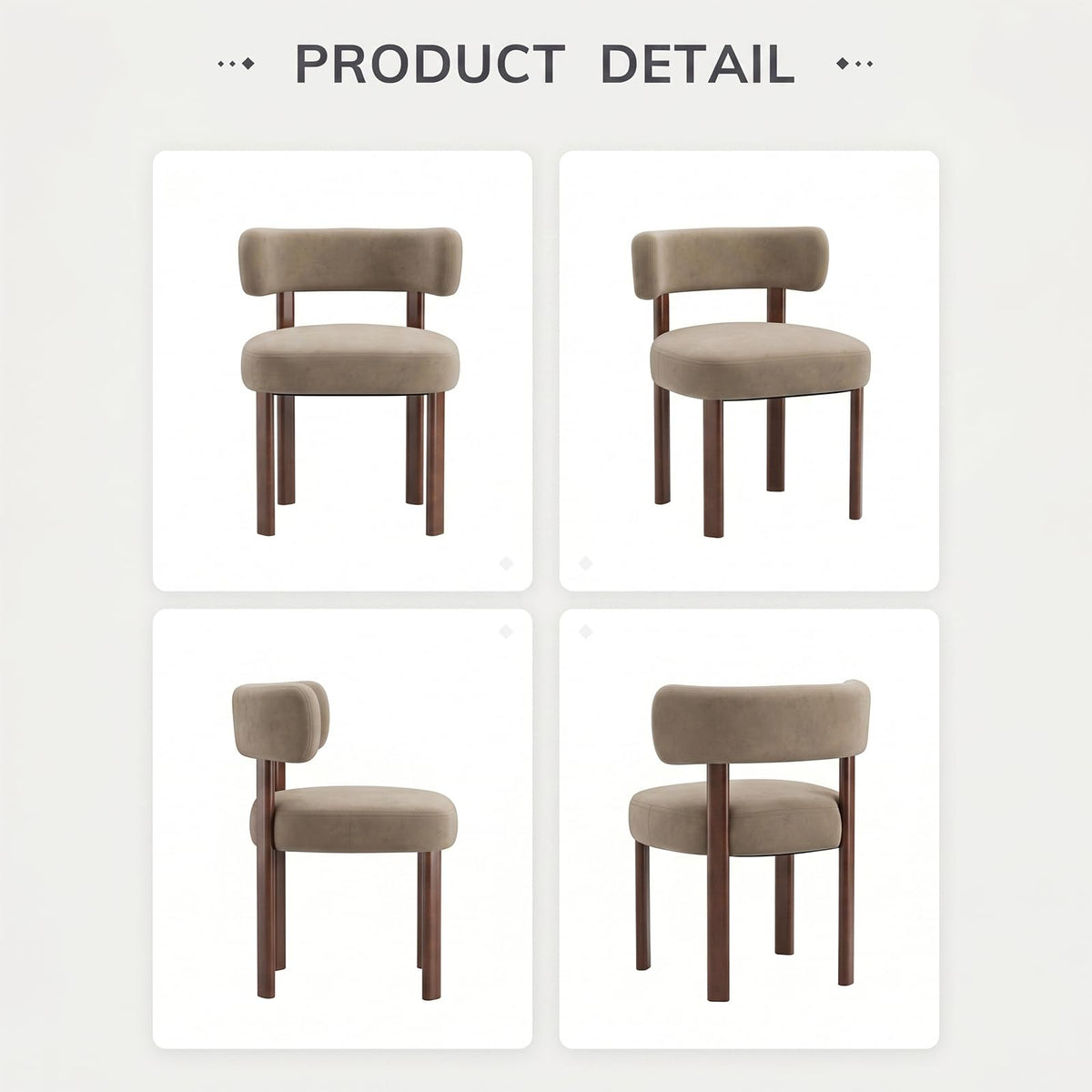 COLAMY Wooden Dining Chairs Set of 2, Velvet Fabric Chairs for Dining Room with Open Curved Backrest and Thick Seat Cushion