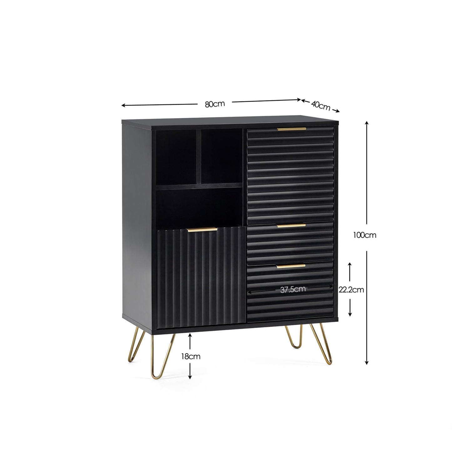 Julian Bowen Murano Sideboard, 2 Drawer, 2 Door, Black - H100 x W80cm