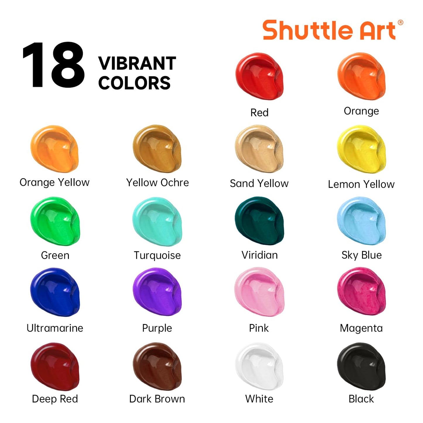 Shuttle Art Acrylic Paint, 18 Colours Acrylic Paint Bottle Set (250ml/8.45oz), Rich Pigmented Acrylic Paints, Bulk Painting Supplies for Artists,