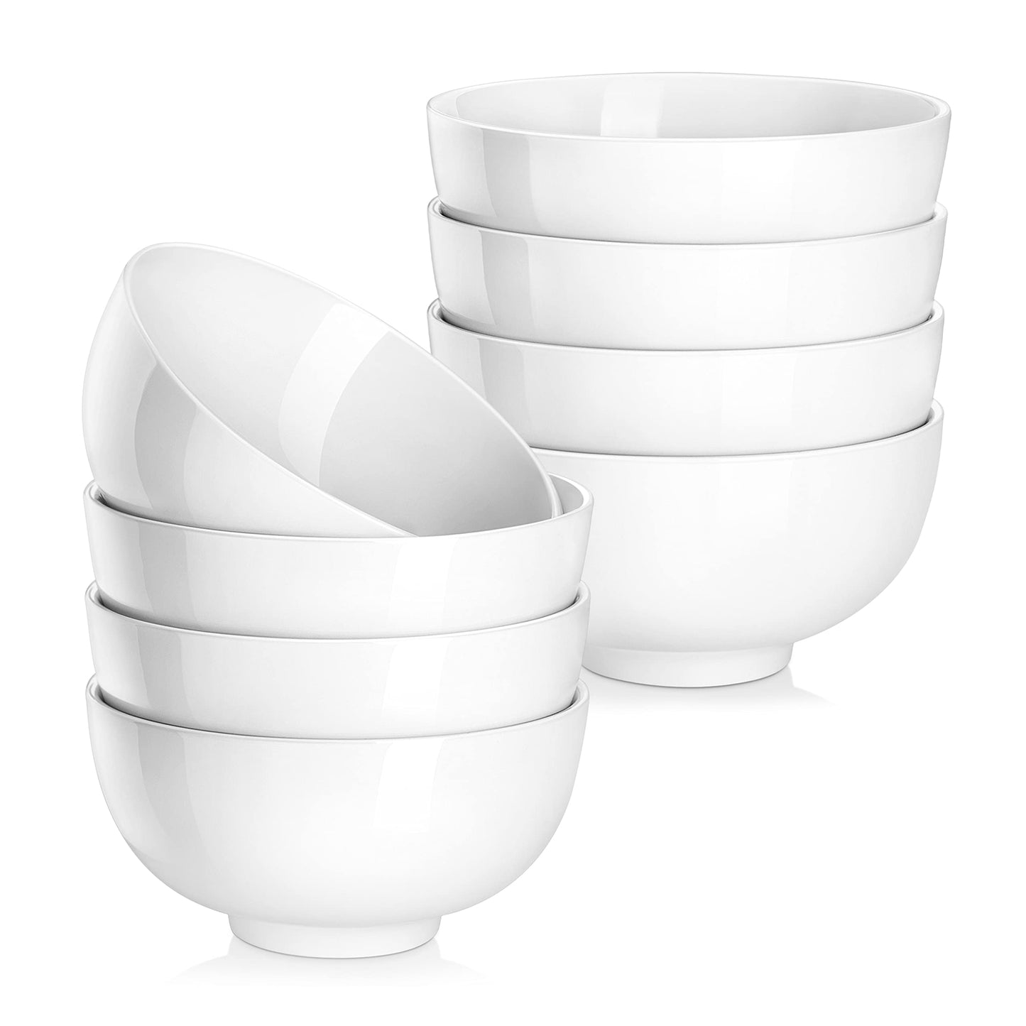 MALACASA Cereal Bowl, 450ml Soup Bowl Set of 8 Small Porcelain Bowls for Cereal/Soup/Rice/Desserts/Ice Cream/Breakfasts, Dishwasher & Microwave Safe,