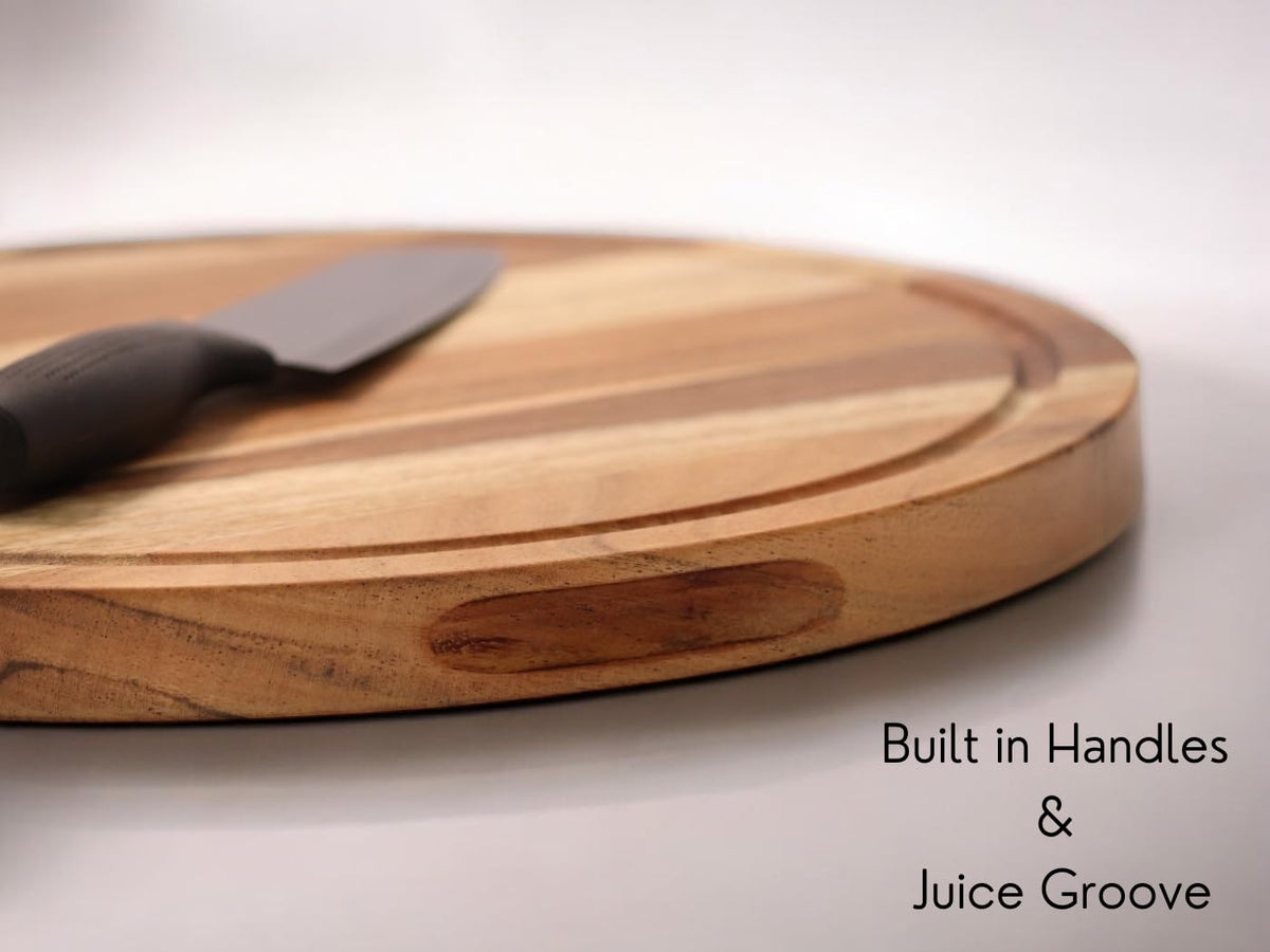 Vesta Homes Wooden Round Chopping Board, Cutting/Serving Board, Charcuterie, and Cheese Board for Kitchen | Natural Acacia Wood | 38 x 38 x 2.5 cms |