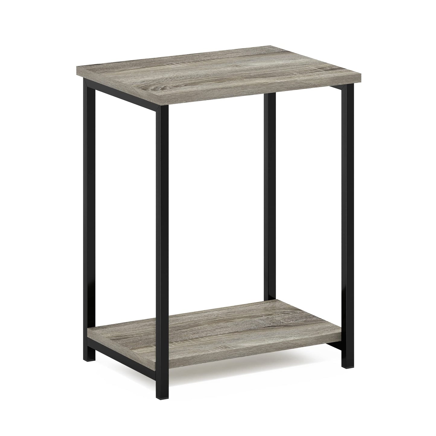 Furinno SIMPLISTIC Side Table, 2-Tier Metal Frame End Table with Open Shelf, Night Stand, Bedside Table, for Living Room, Bedroom, French Oak