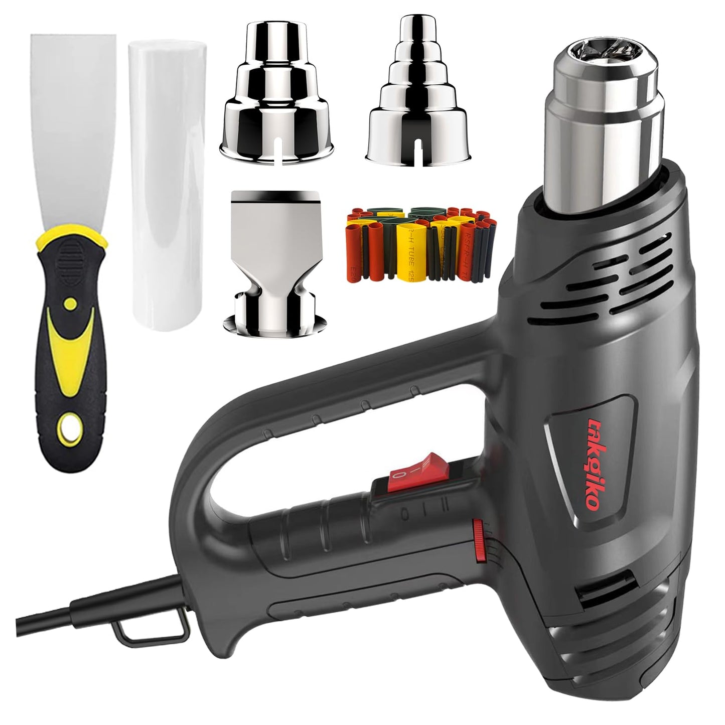 Heat Gun, TAKGIKO 2000W Heavy Duty Hot Air Gun Kit 50?~650? Dual Temperature Settings with 6 Attachments Overload Protection for Crafts, Shrink
