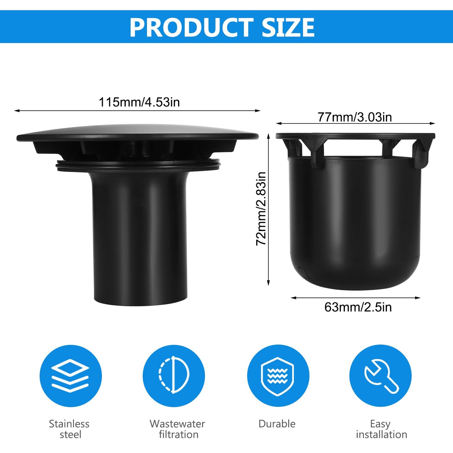 Tenbrachian 90mm Shower Drain Cover Replacement, 90mm/115mm Shower Plughole Covers, Showers Trap Cover Replacement Plug Hair Traps Parts