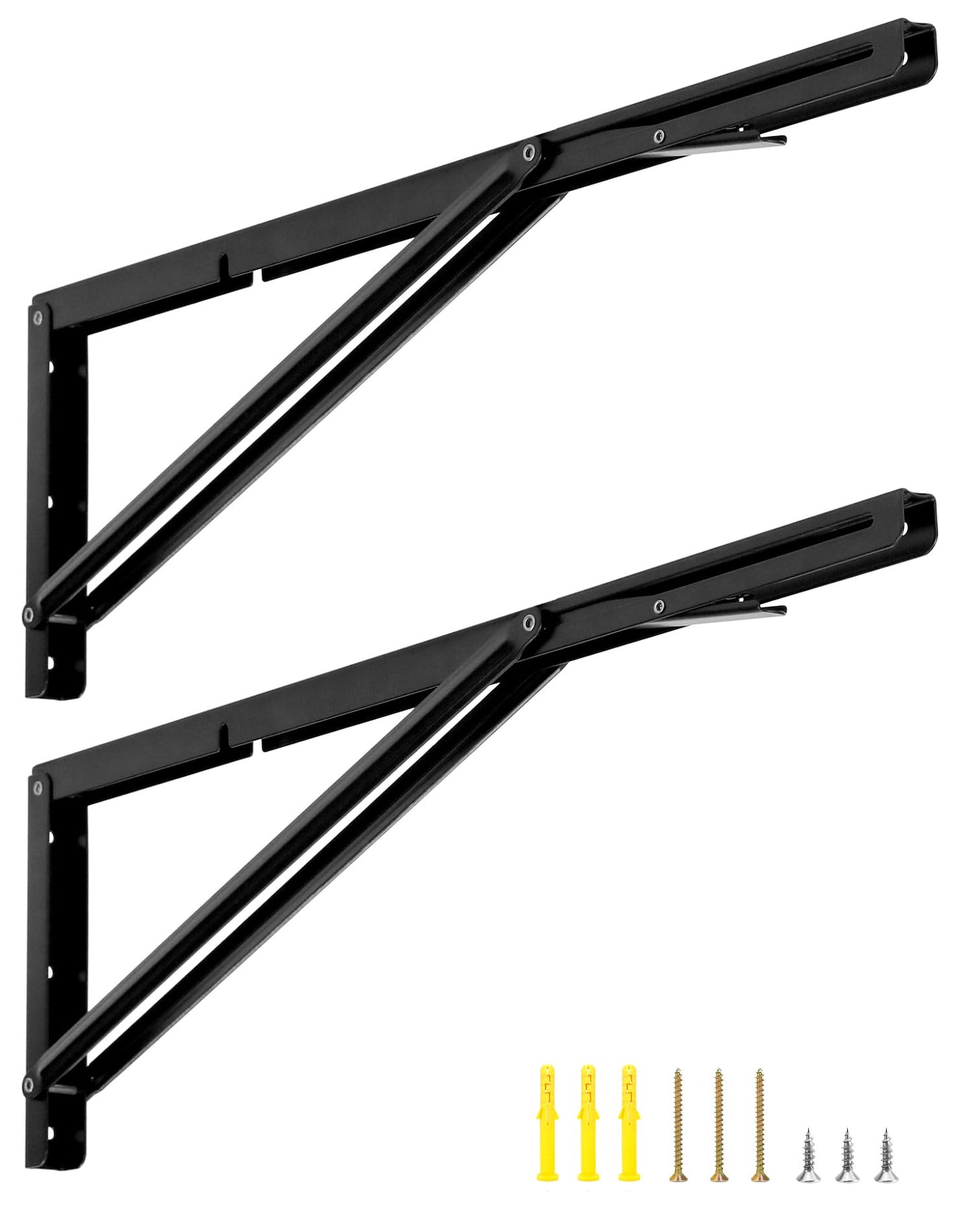 QWORK? 2 Pack 24" Heavy Duty Folding Shelf Brackets for Wall Mounted Folding Tables Benches Shelves - Iron Bracket with Black Finish - Max Load 150kg