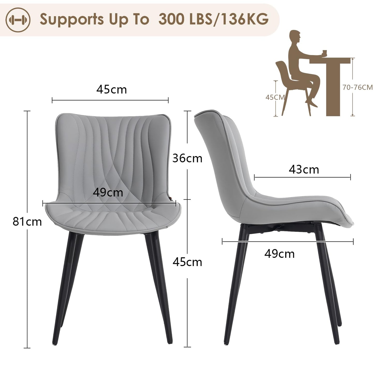 Kidol&Shellder Dining Chairs Set of 2, Modern Dining Room Chair, Grey
