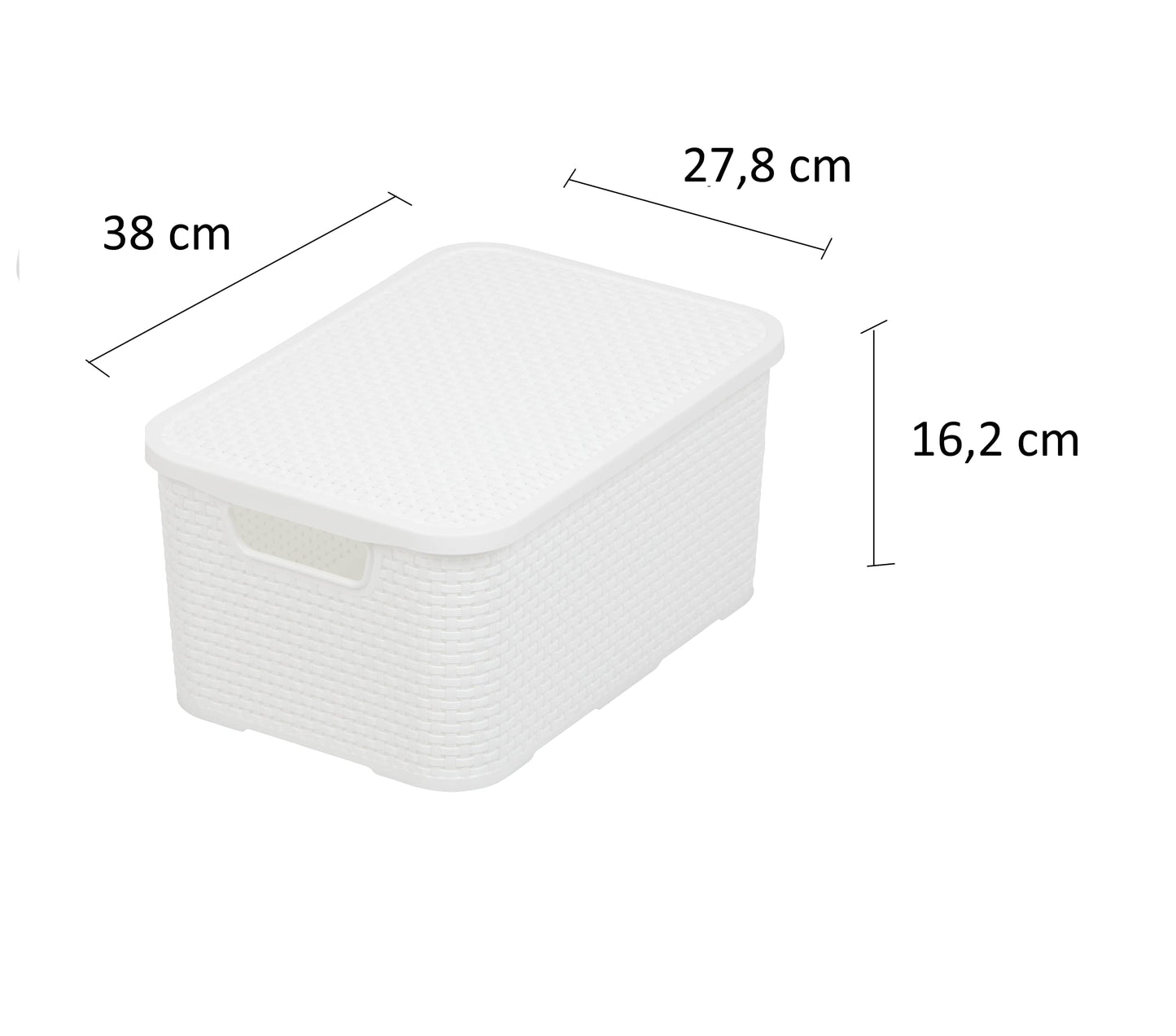 BranQ Home essential Basket with Lid in Rattan Design, Set of 2, Size M, 19 L, BPA-Free Plastic PP, White, 28.8 x 19.7 x 16.2 cm, Pack of 2