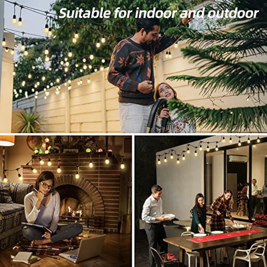 Spacelumen 49FT Outdoor String Lights Mains Powered, 16 Pcs 2W S14 LED E27 Screw Bulb, 2700K Warm White S14 Garden String Festoon Lights for Patio Party Wedding Yard Gazebo