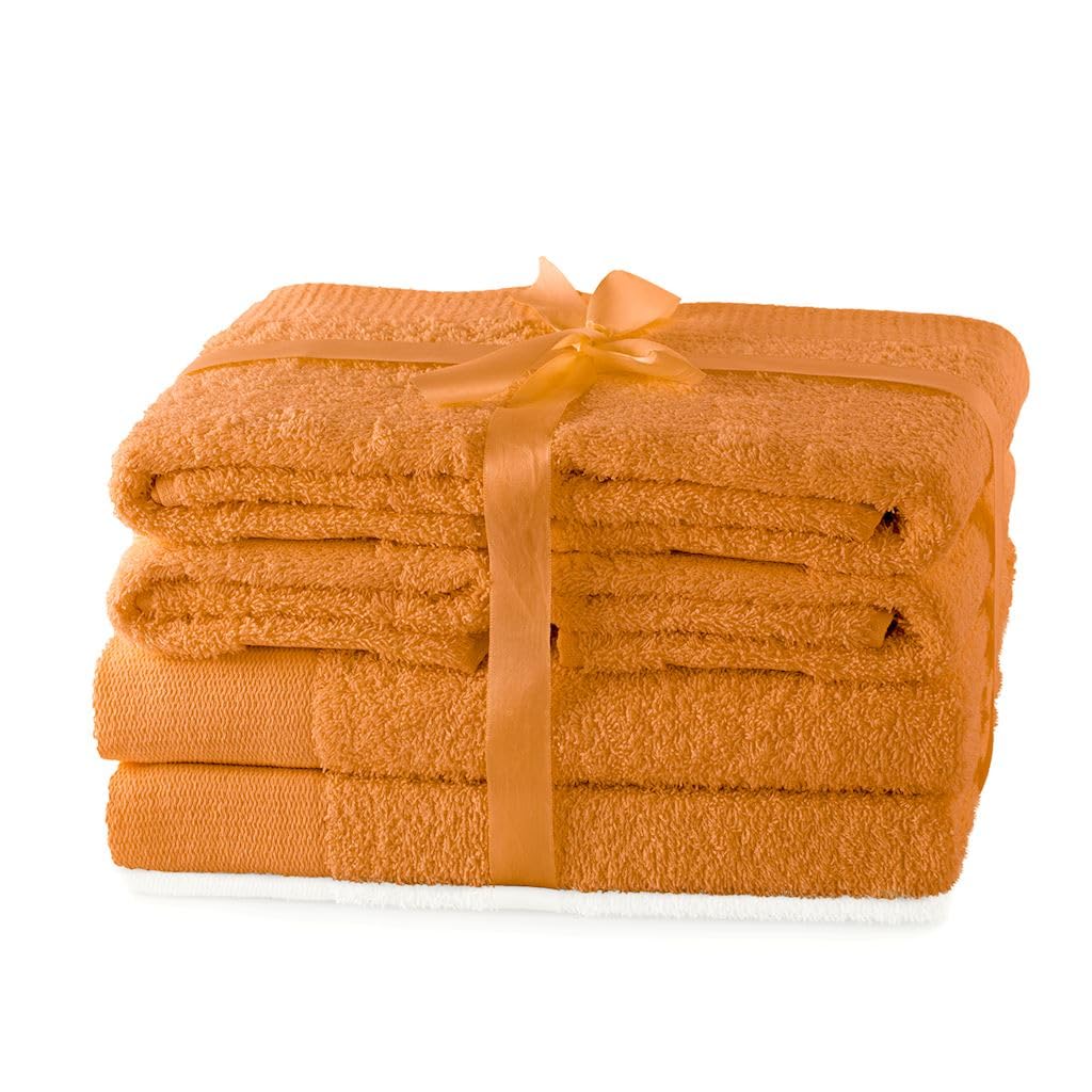 AmeliaHome Set 6pcs 4 Towels 50x100 cm and 2 Bath Towels 70x140 cm 100% Cotton Absorbent Orange Amari