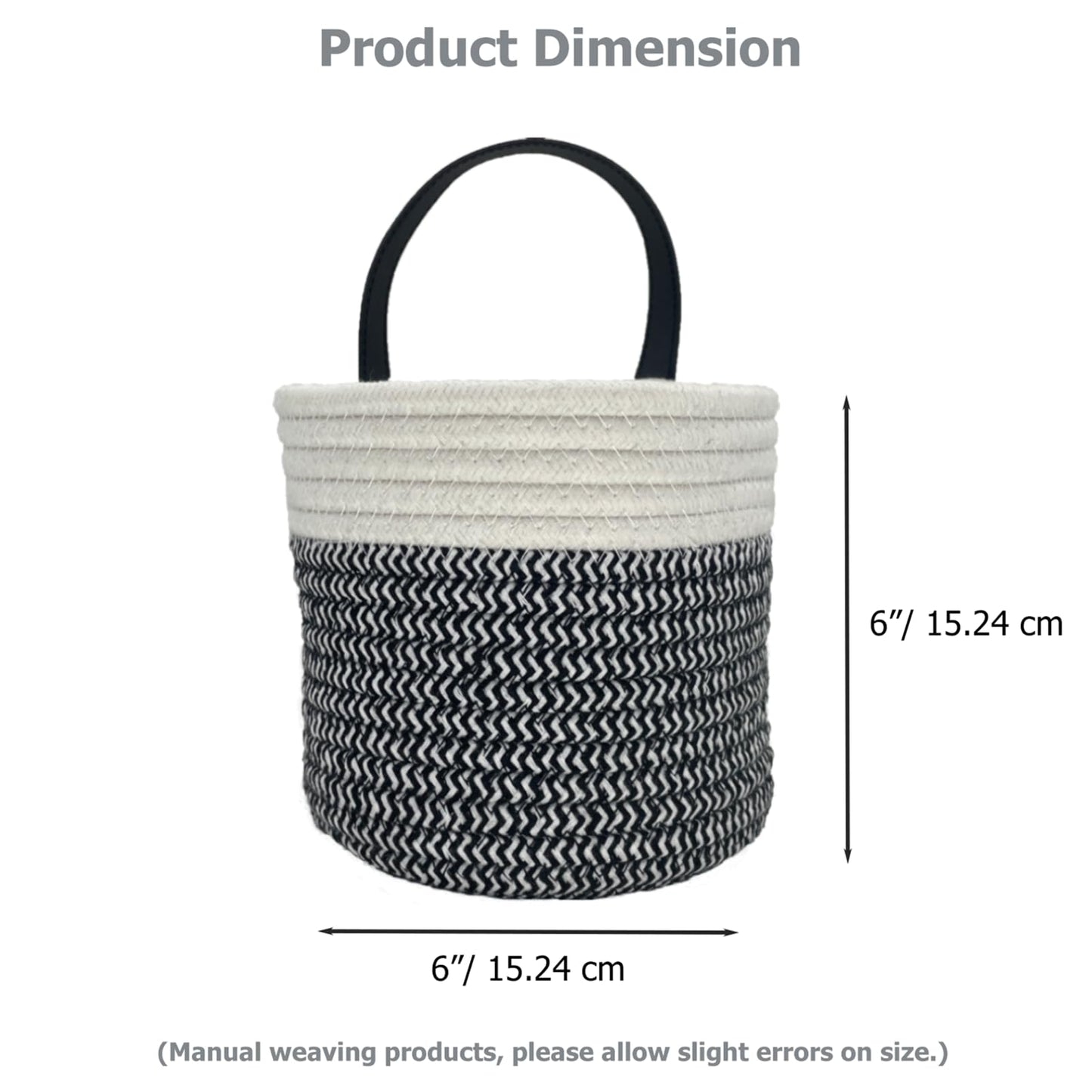 SOQKEEN Hanging Storage Baskets 2 Pack, Cotton Rope Basket, Black & White