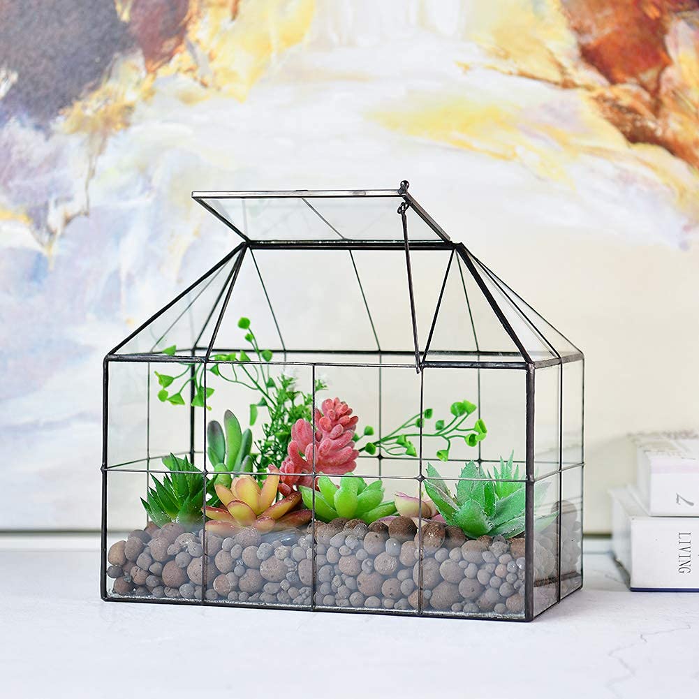 Large Glass Greenhouse Succulent Plant Terrarium with lid Geometric Tabletop