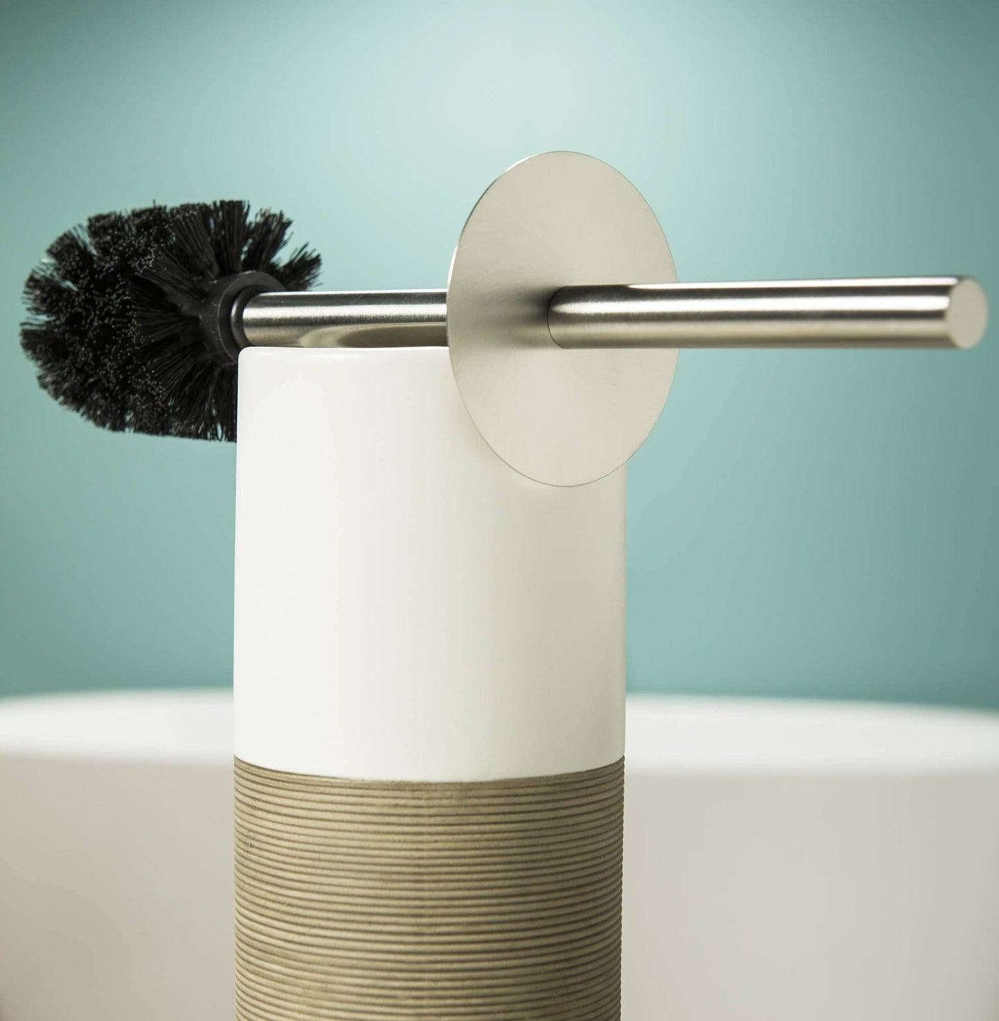 Sealskin Doppio Toilet Brush and Holder, Porcelain, Sand, 10.1 x 38.3 x 10.1 cm
