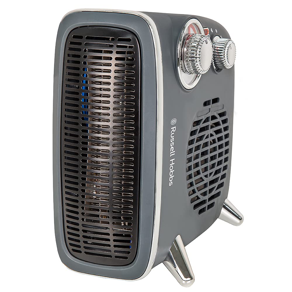 Russell Hobbs 1800W/1.8KW Electric Heater, Retro Horizontal/Vertical Fan Heater in Grey with Adjustable Thermostat, 2 Heat Settings, 20m? Room Size,