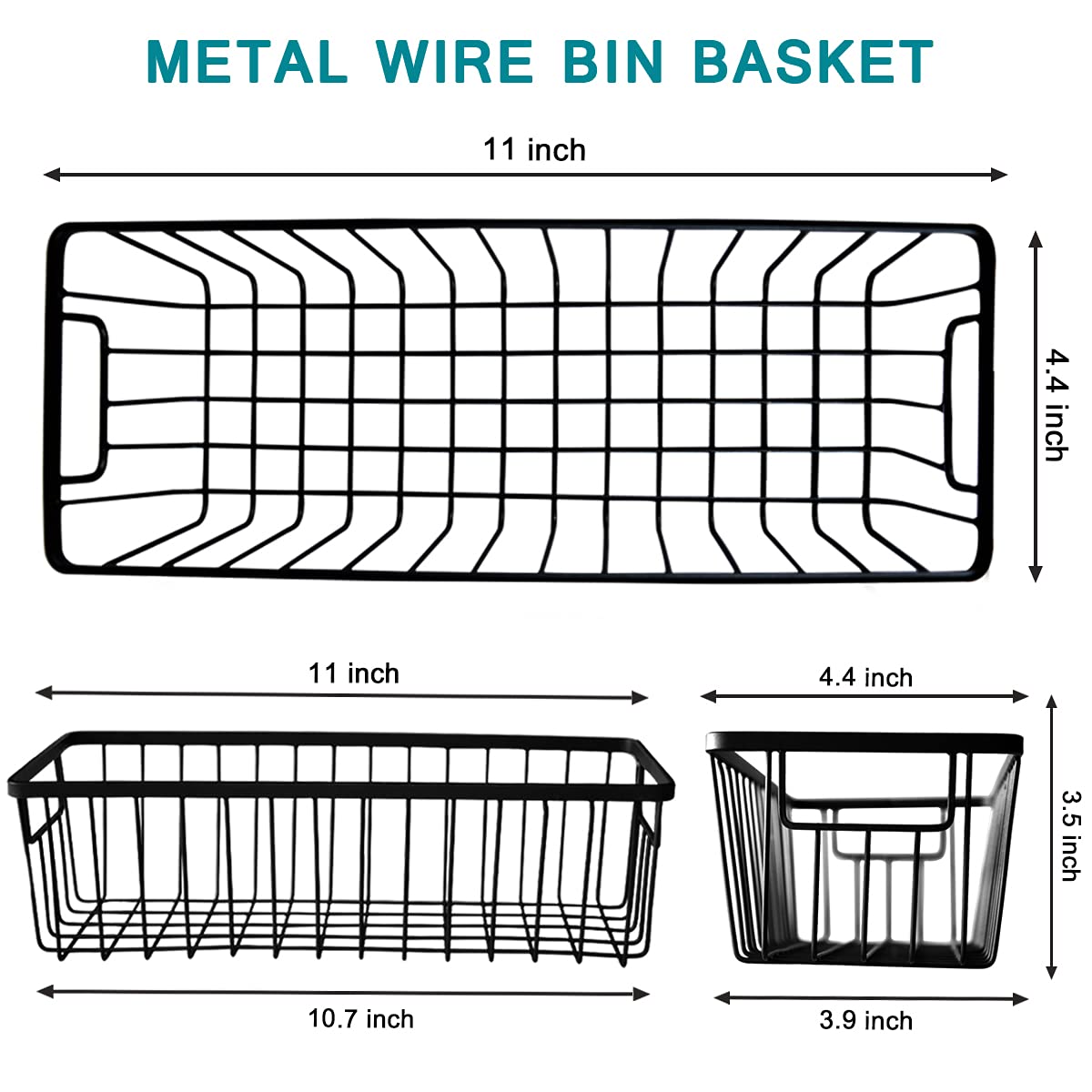 SheeChung Farmhouse Metal Wire Bin Basket with Wall Mount - Small, 4 Pack - Portable Hanging Wall Basket, Rustic Home Storage Organizer for Cabinets