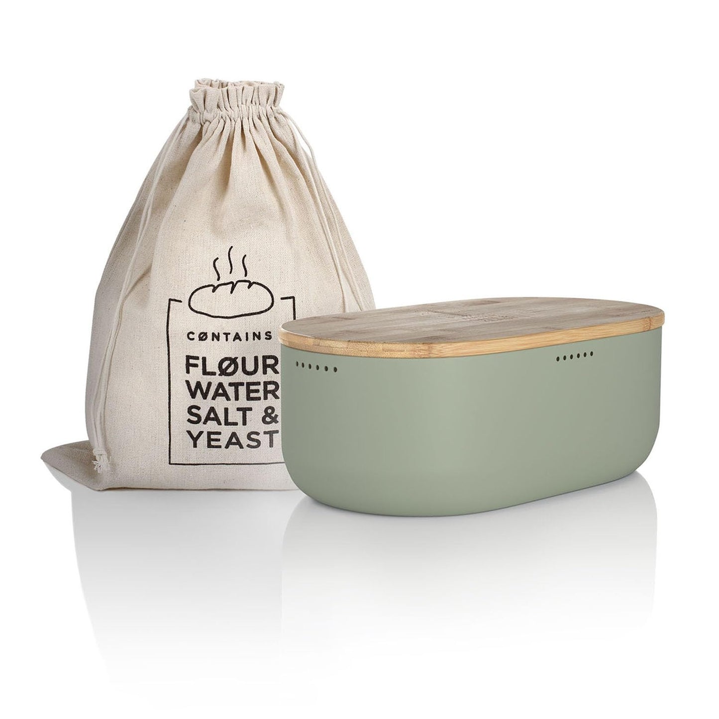 LARS NYSM Bread Box I Metal bread box with linen bag for long lasting freshness I Baked goods Bin with bamboo lid usable as cutting board I