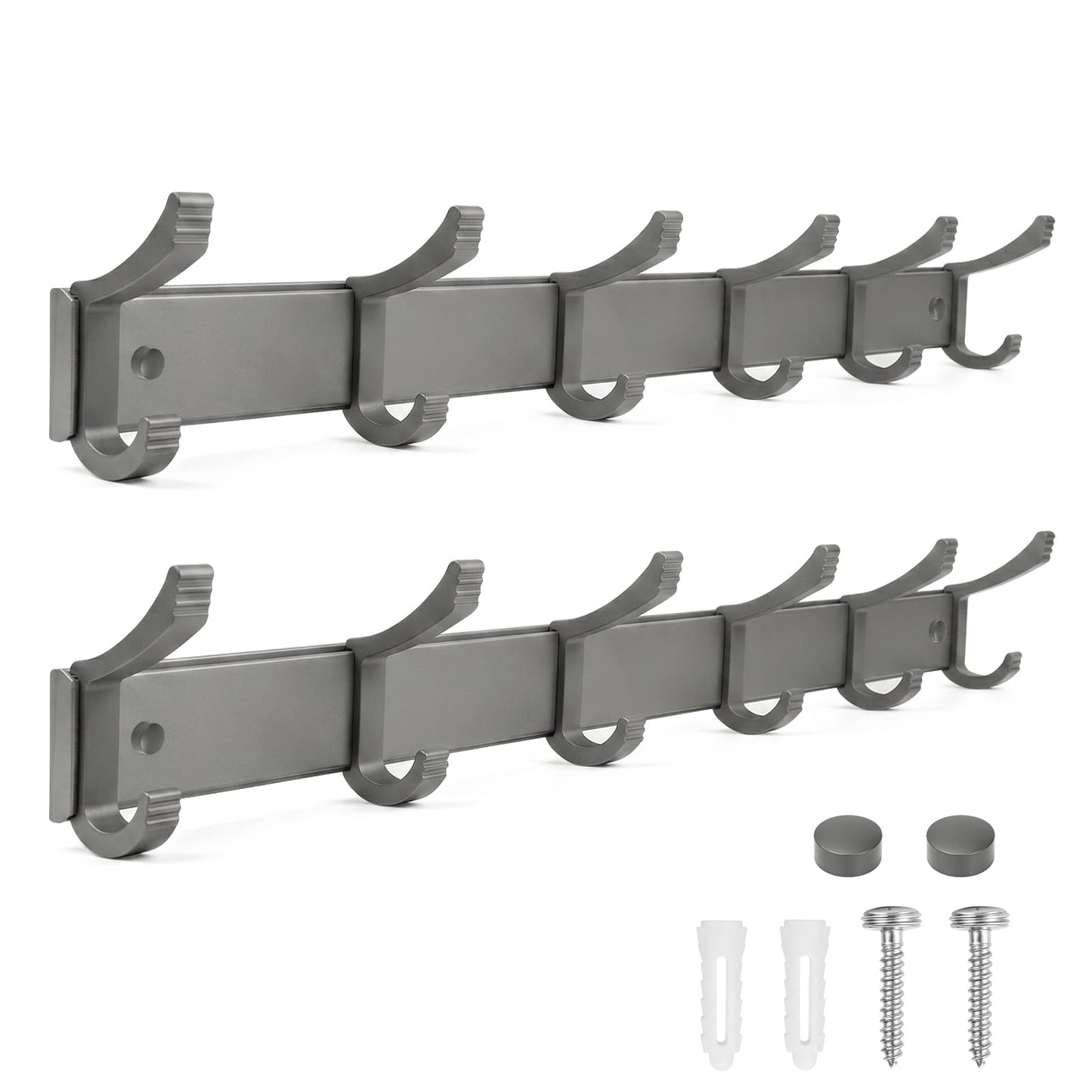 NONETO 2 Pack Coat Hooks Wall Mounted with 6 Movable Coat Rack (Grey)
