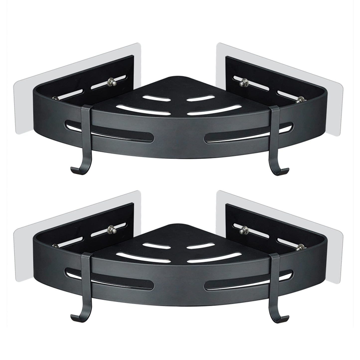 GERUIKE Corner Shower Shelf Bathroom Shelves Black Shower Caddy Basket No Drilling Adhesive Wall Mounted Aluminium Matt 2 Pack Shower Storage Bathroom