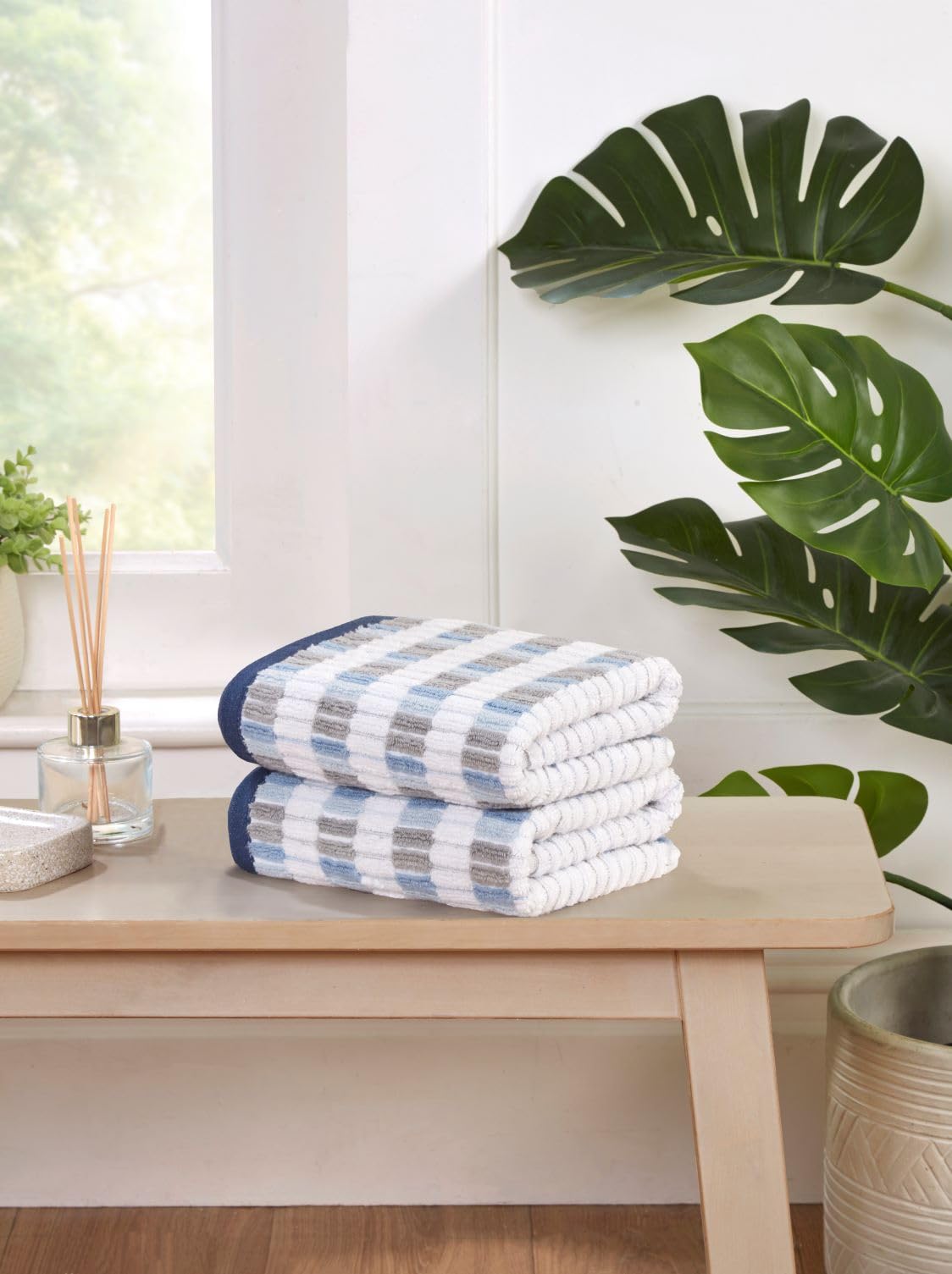 Rapport Home Santa Cruz Hand Towels 2 Pack | Blue | 50x85cm | Luxurious 500GSM 100% Cotton | Oeko-Tex Certified Absorbent & Soft Bathroom Towel Set