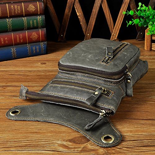 Le'aokuu Mens Genuine Leather Messenger Shoulder Bag Waist Bag Pack Drop Leg Bag Motorcycle 833