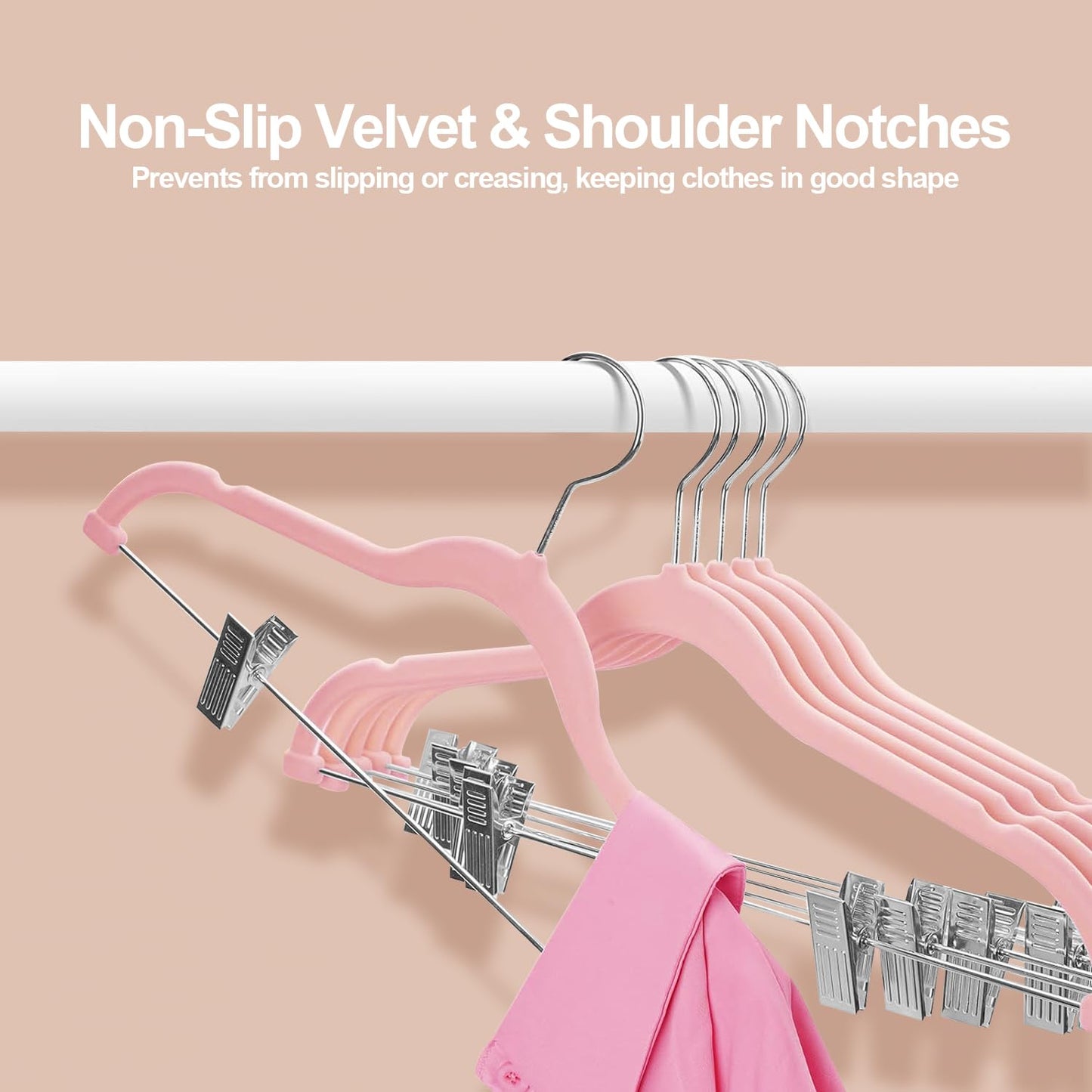 Stormix Pink Velvet Skirt Hanger with Clips, Non-Slip Coat Hangers, Heavy-Duty Clothes Hangers for Shorts, Pants, Skirts, Dresses, Jackets, Coat