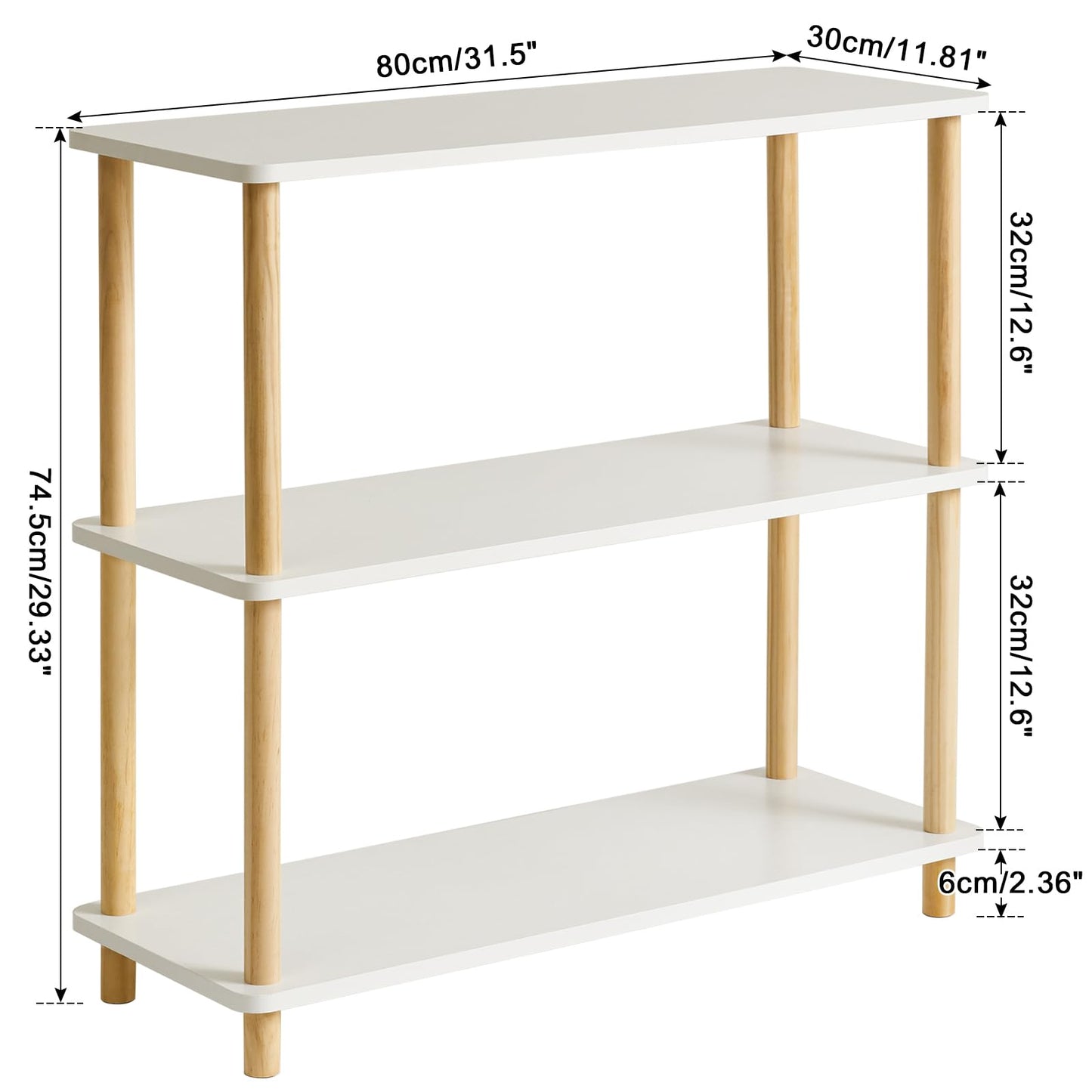 IBUYKE 3-Tier Wood Open Bookcase,Bookshelf Storage Organizer,White WBC003W