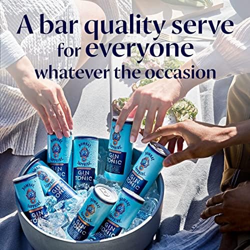 Bombay Sapphire Gin and Tonic, Ready-to-Drink Pre-mixed Cocktails, 250ml Can (12 Pack)