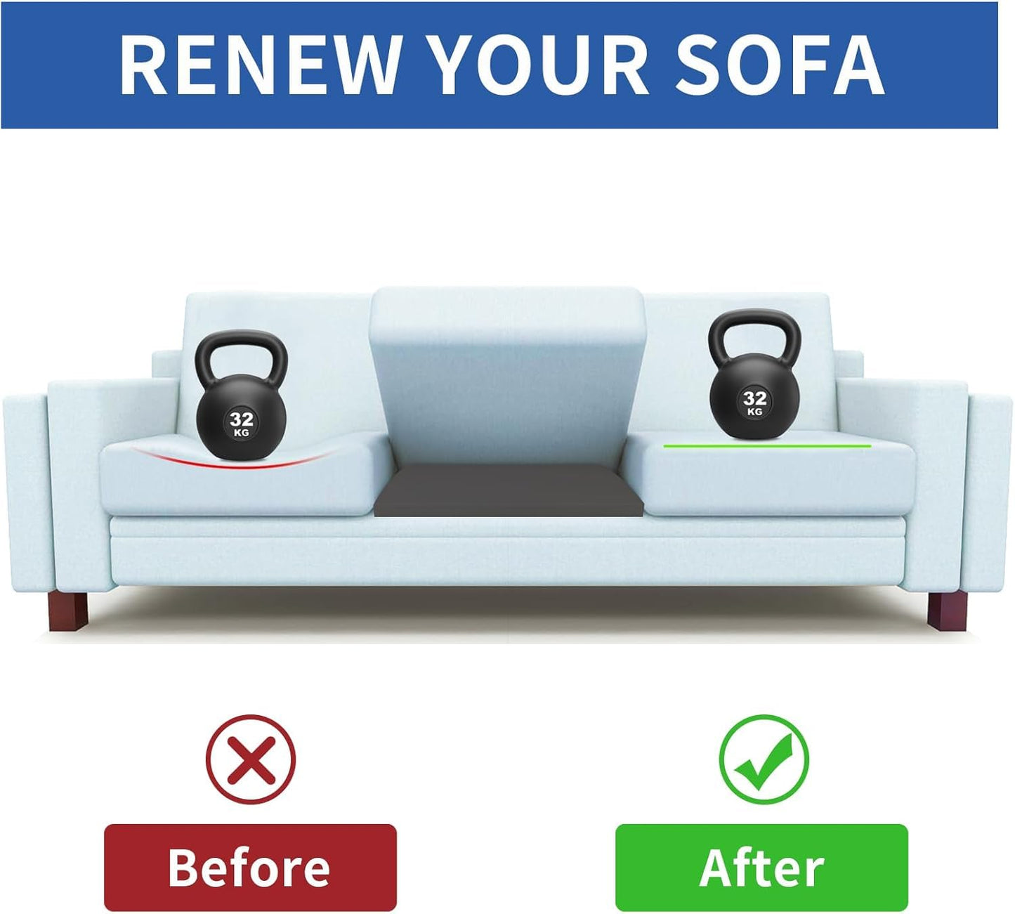Lanswood Sofa Cushion Support for Sagging Seat 2Pack 50 x 50cm High-Density Foam Replacement Sofa Seat Cushions Curved Furniture Seat Under Cushion