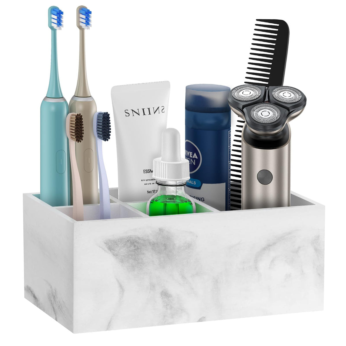 PENGARO Electric Toothbrush Holder, 5 Slots Sonic Toothbrush Holders with Drain Hole Marble Bathroom Organizer Countertop Vanity Storage for