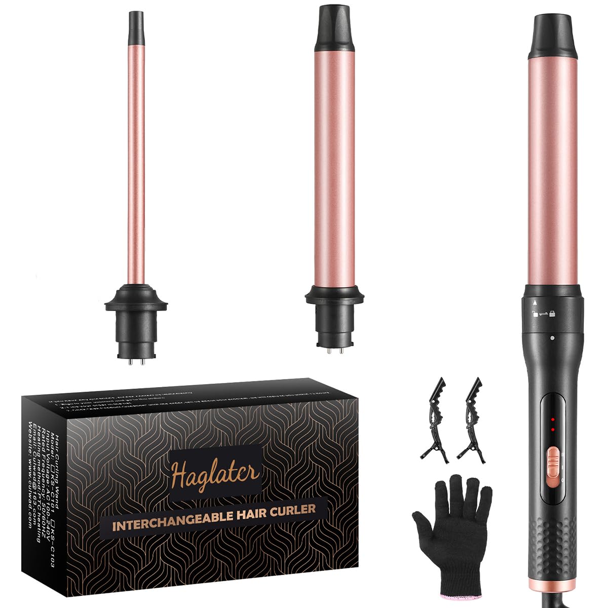 Haglater Curling Wand 3 in 1, Hair Curler Ceramic Curling Iron Set with 3 Interchangeable Barrels for Long Thick Thin Hair, Hair Styling Tools with