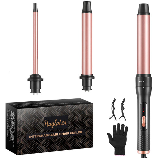 Haglater Curling Wand 3 in 1, Hair Curler Ceramic Curling Iron Set with 3 Interchangeable Barrels for Long Thick Thin Hair, Hair Styling Tools with
