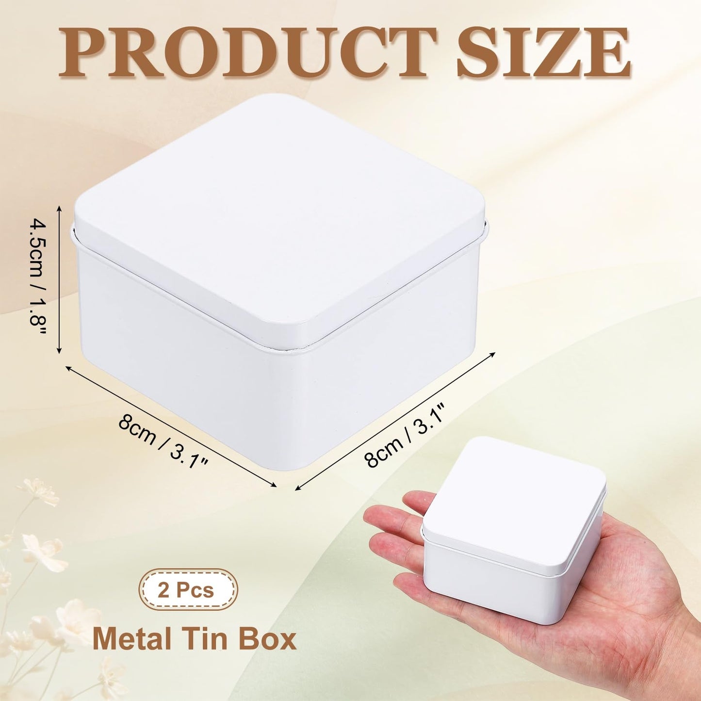 sourcing map 2Pcs Metal Tin Box, 3.1x1.8 Square Empty Tinplate Containers with Lid Portable Storage Box Candy Jars for Valentine's Day