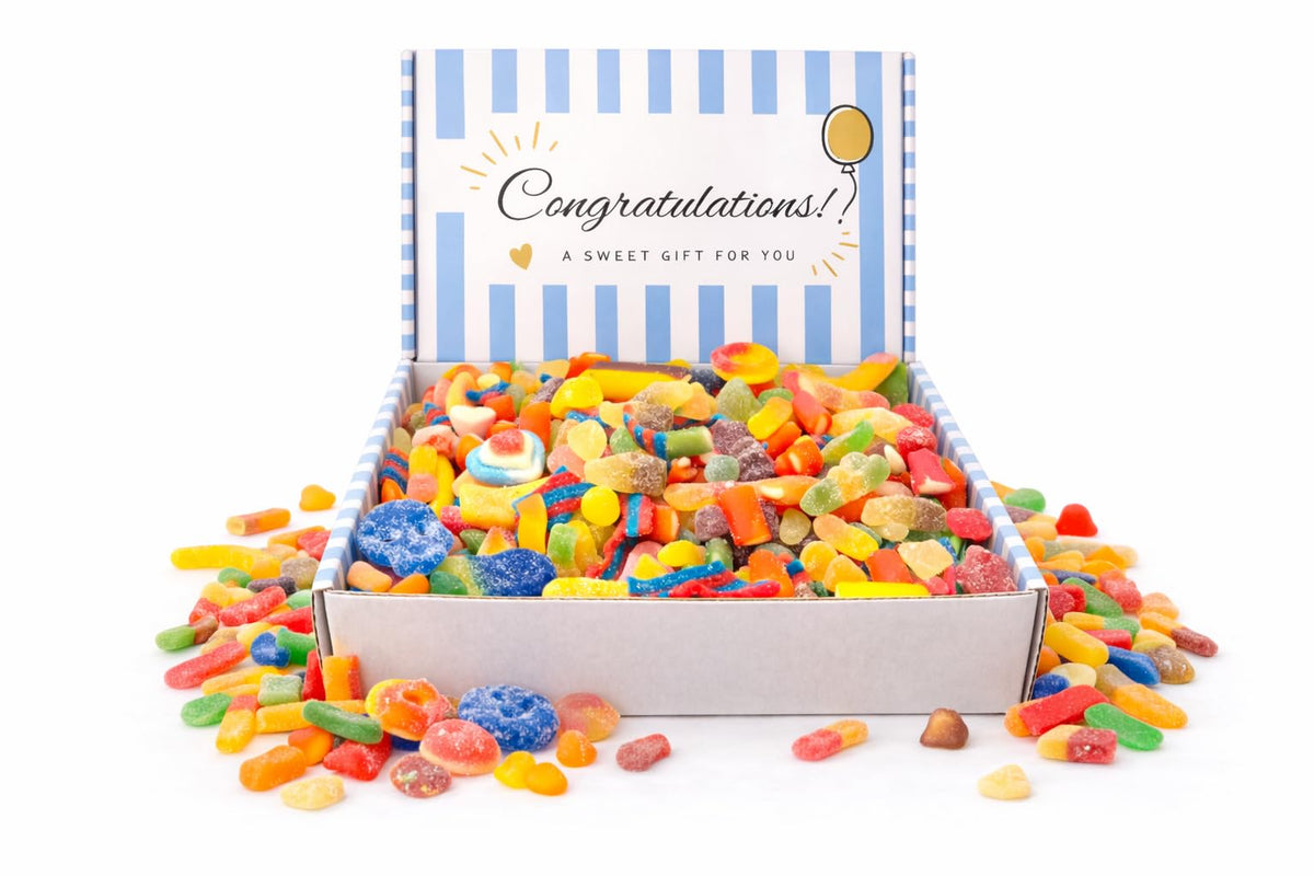 1kg Congratulations Sweet Hamper Gift Box ? Premium Pick n Mix Sweets with Personalised Message, Celebration Sweets Gift for Men, Women & Kids, New