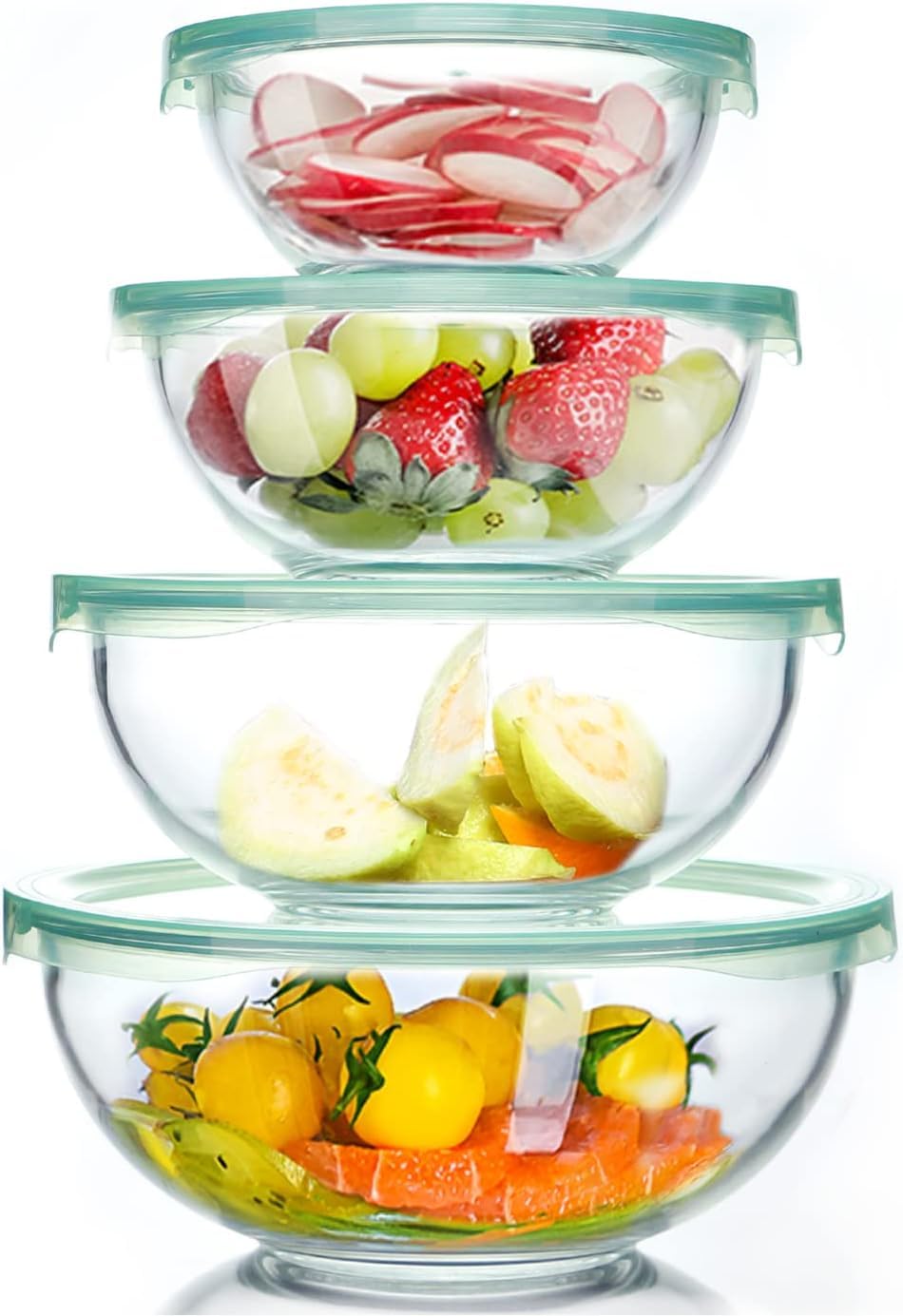 WhiteRhino Glass Mixing Bowl Set, Large Salad Bowl with Lids Kitchen Nesting Bowls for Baking Cooking,Prep, BPA Free Plastic Lids,Food Grade