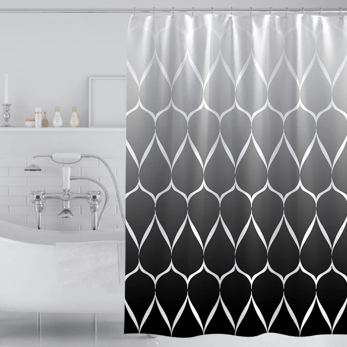 Tennove Shower Curtain 240x200cm Geometric Bathroom Curtain Waterproof Thick Polyester Fabric Long Shower Curtain Washable Bathtub Curtain with Hooks,