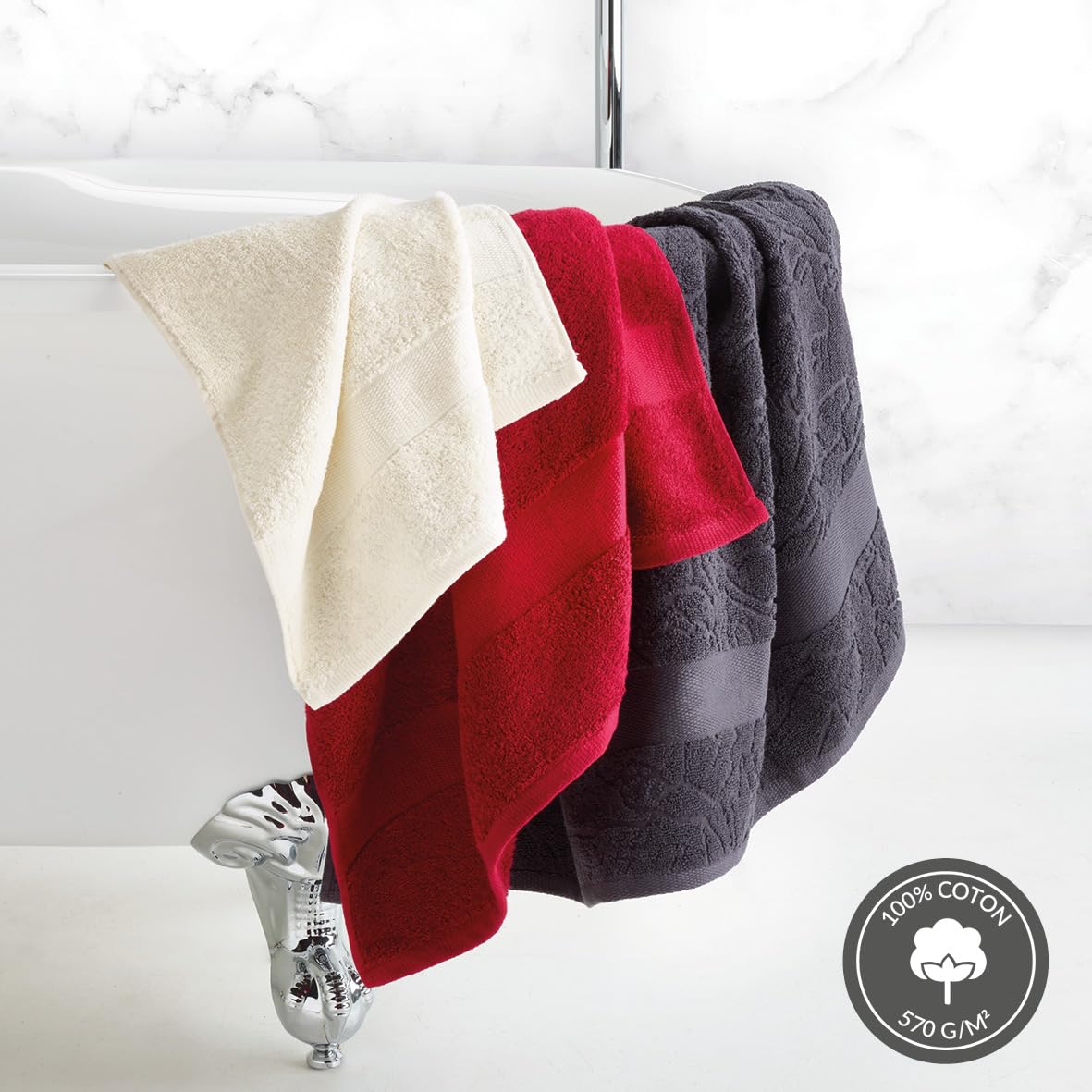 Pure Cotton - Set of 2 Towels & 2 Bath Sheets - Combed Cotton Terry Cloth - Standard 100 Oeko-TEX - Washable 40°C - 2 x 50 x 100 cm